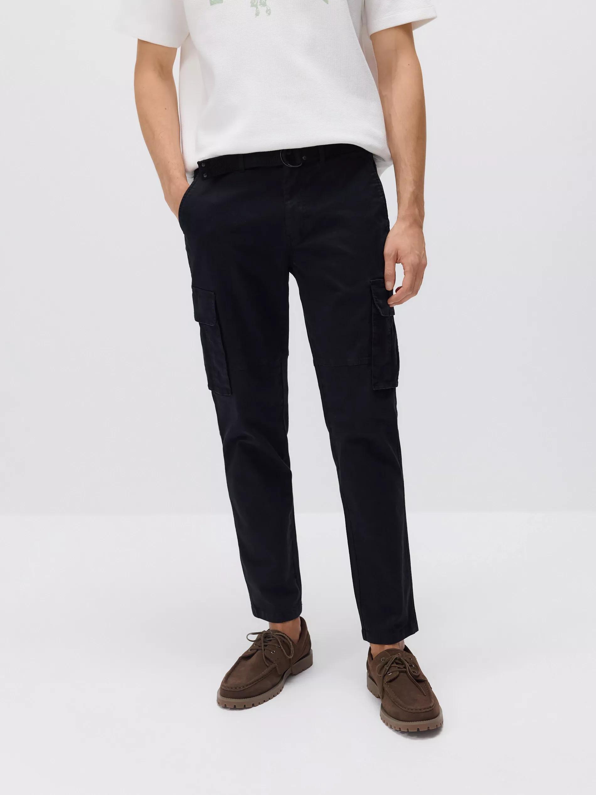 Black Slim Cargo Trousers With Belt, , large image number 1