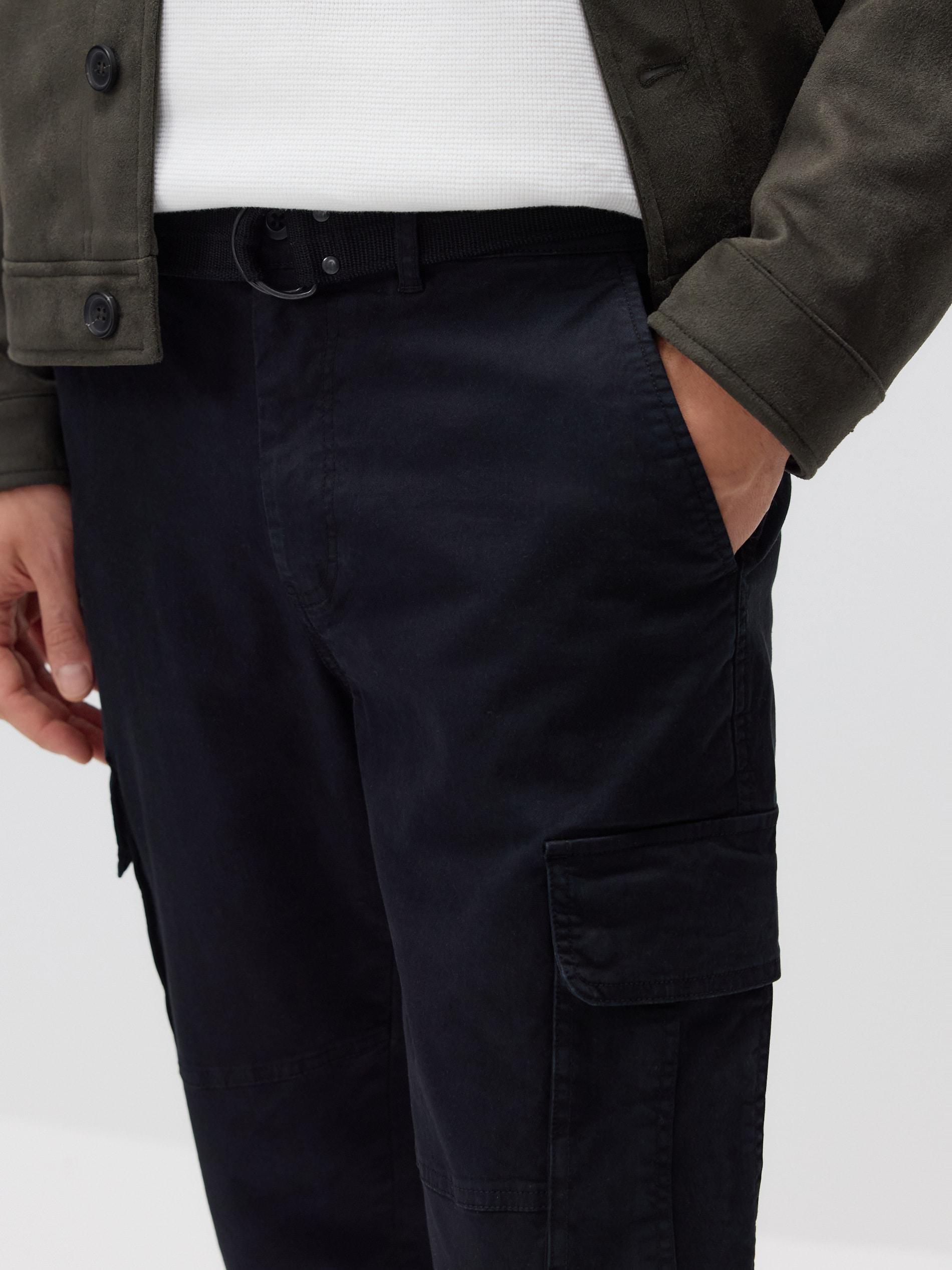 Black Slim Cargo Trousers With Belt, , large image number 2
