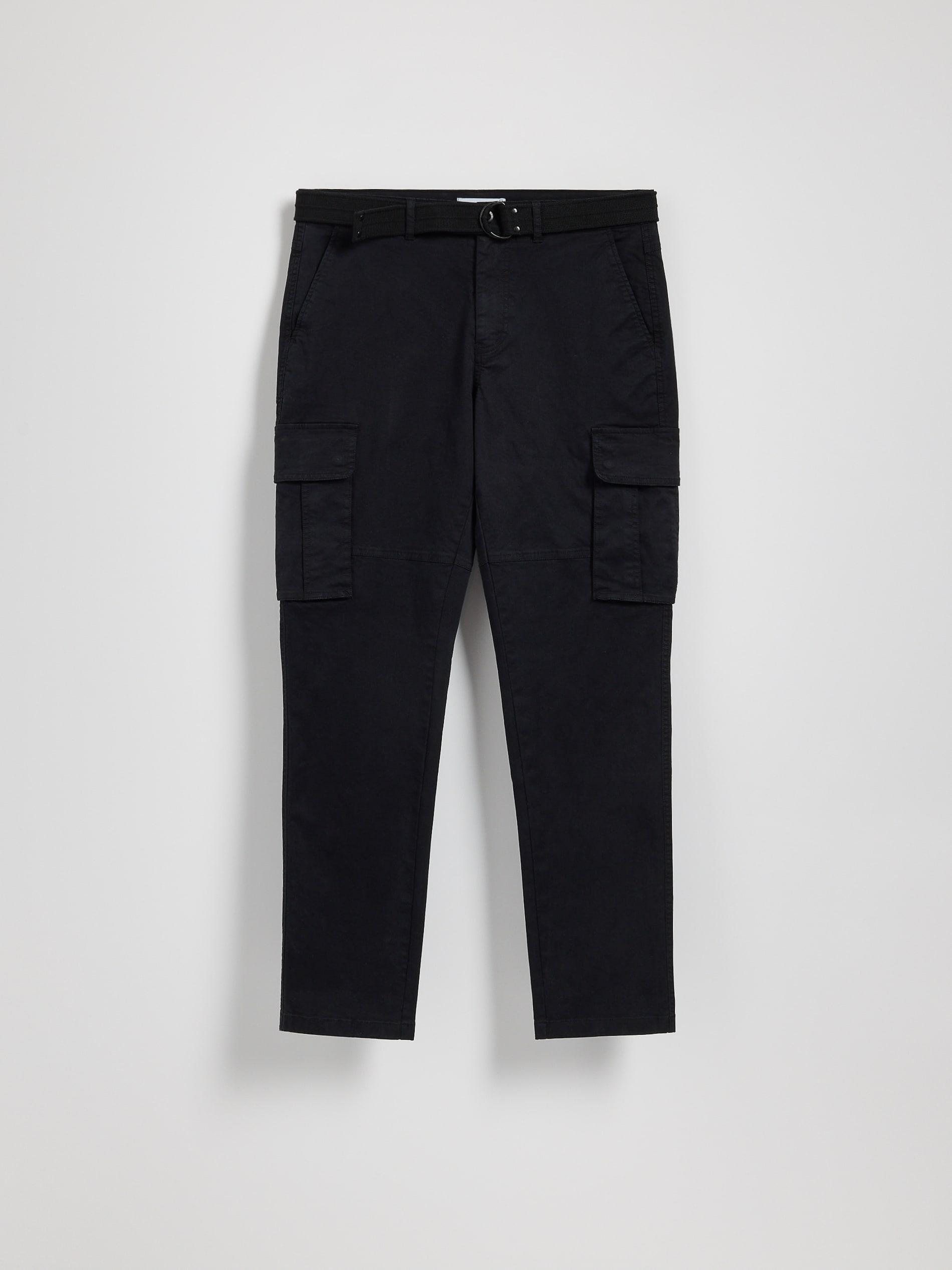 Black Slim Cargo Trousers With Belt, , large image number 4
