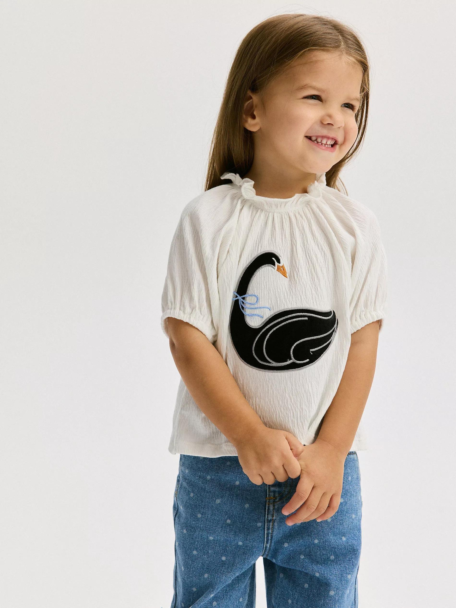 Cream T-Shirt With Applique, Kids Girls, , large image number 0