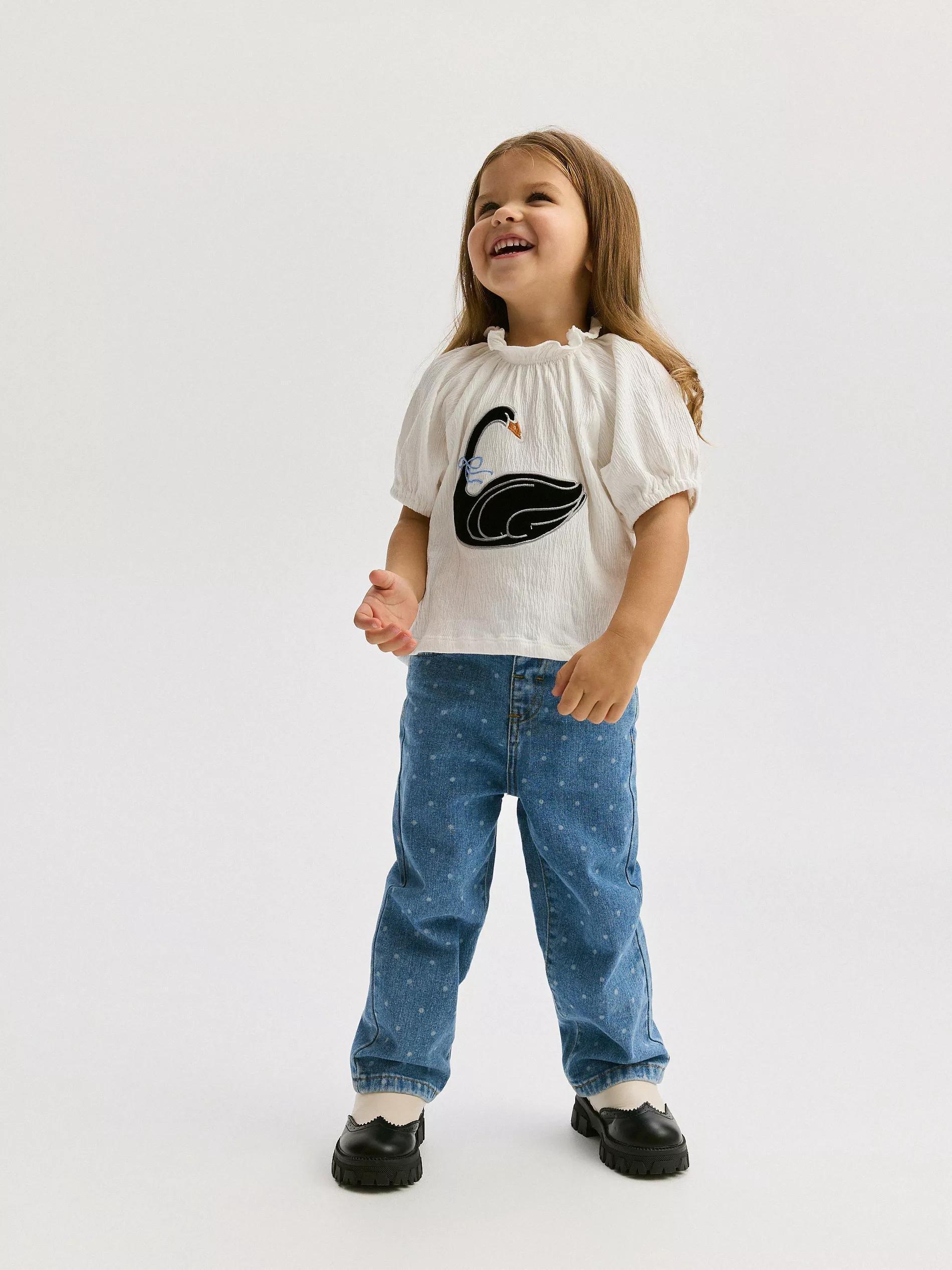 Cream T-Shirt With Applique, Kids Girls, , large image number 6