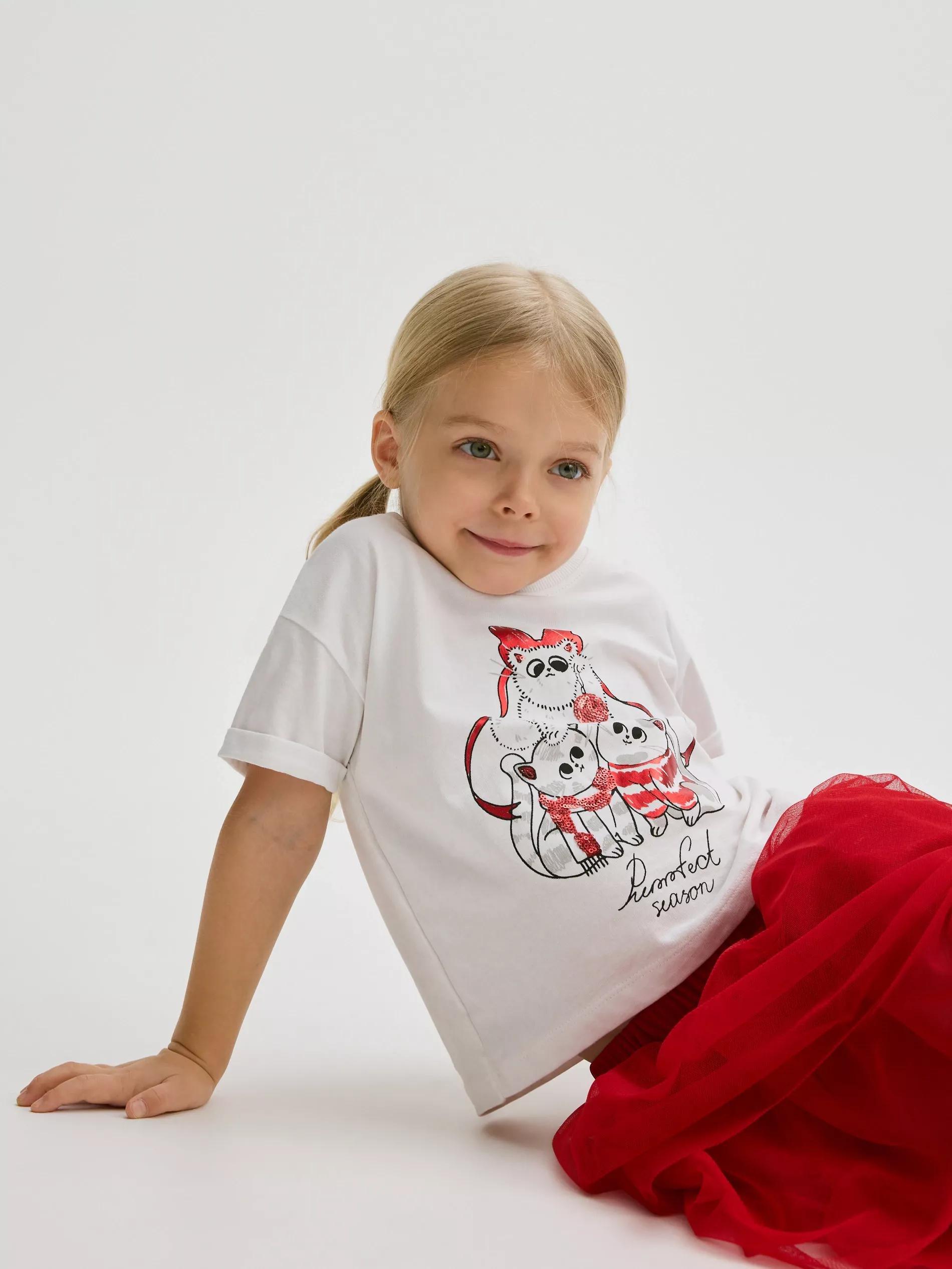 Cream Printed T-Shirt, Kids Girls, , large image number 1