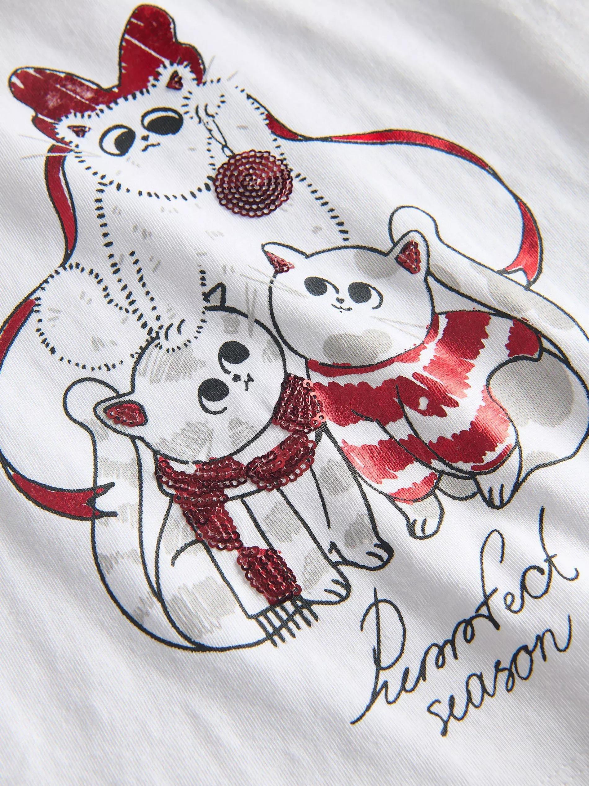 Cream Printed T-Shirt, Kids Girls, , large image number 2