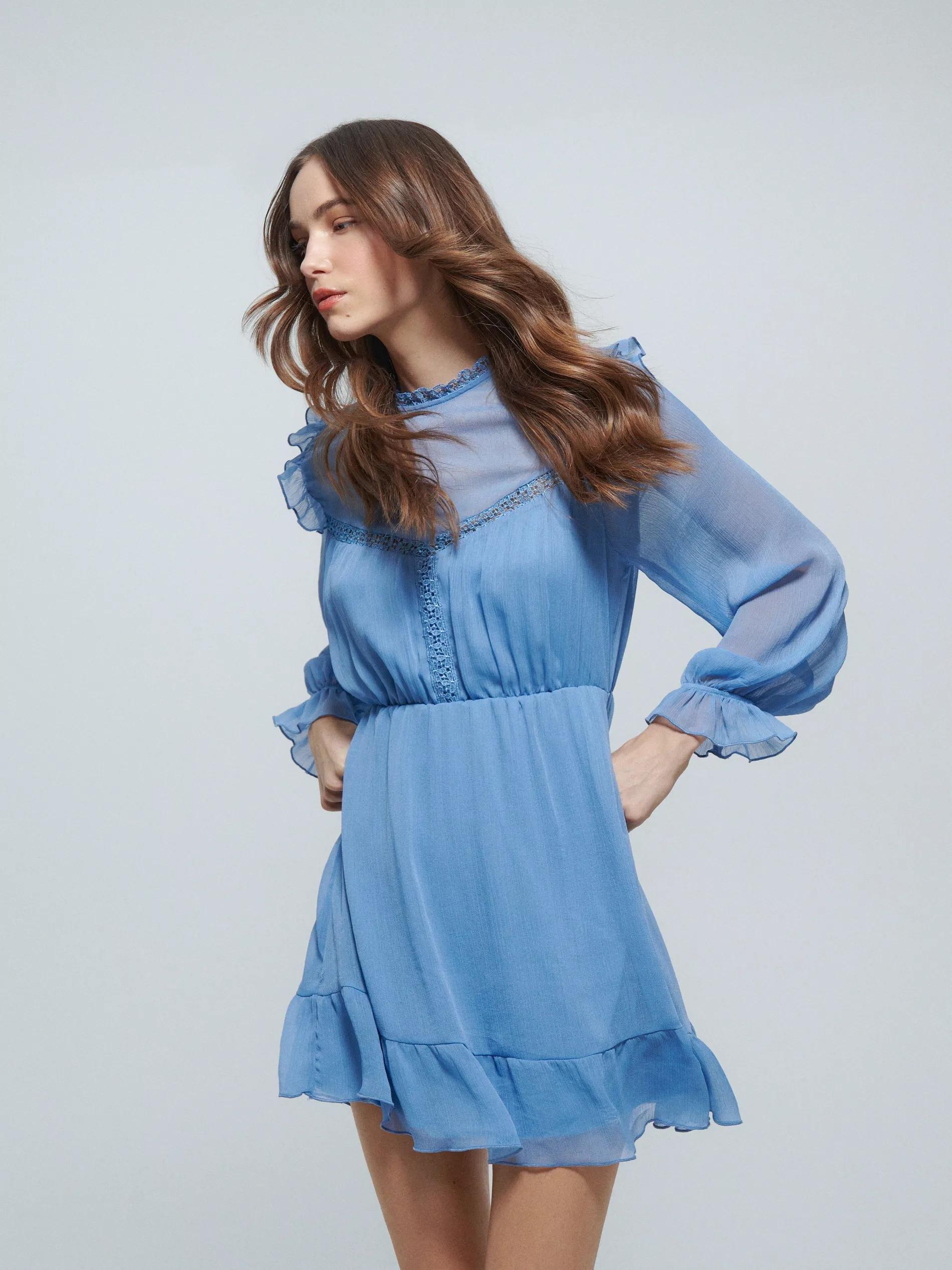 Light Blue Chiffon Mini Dress, , large image number 0