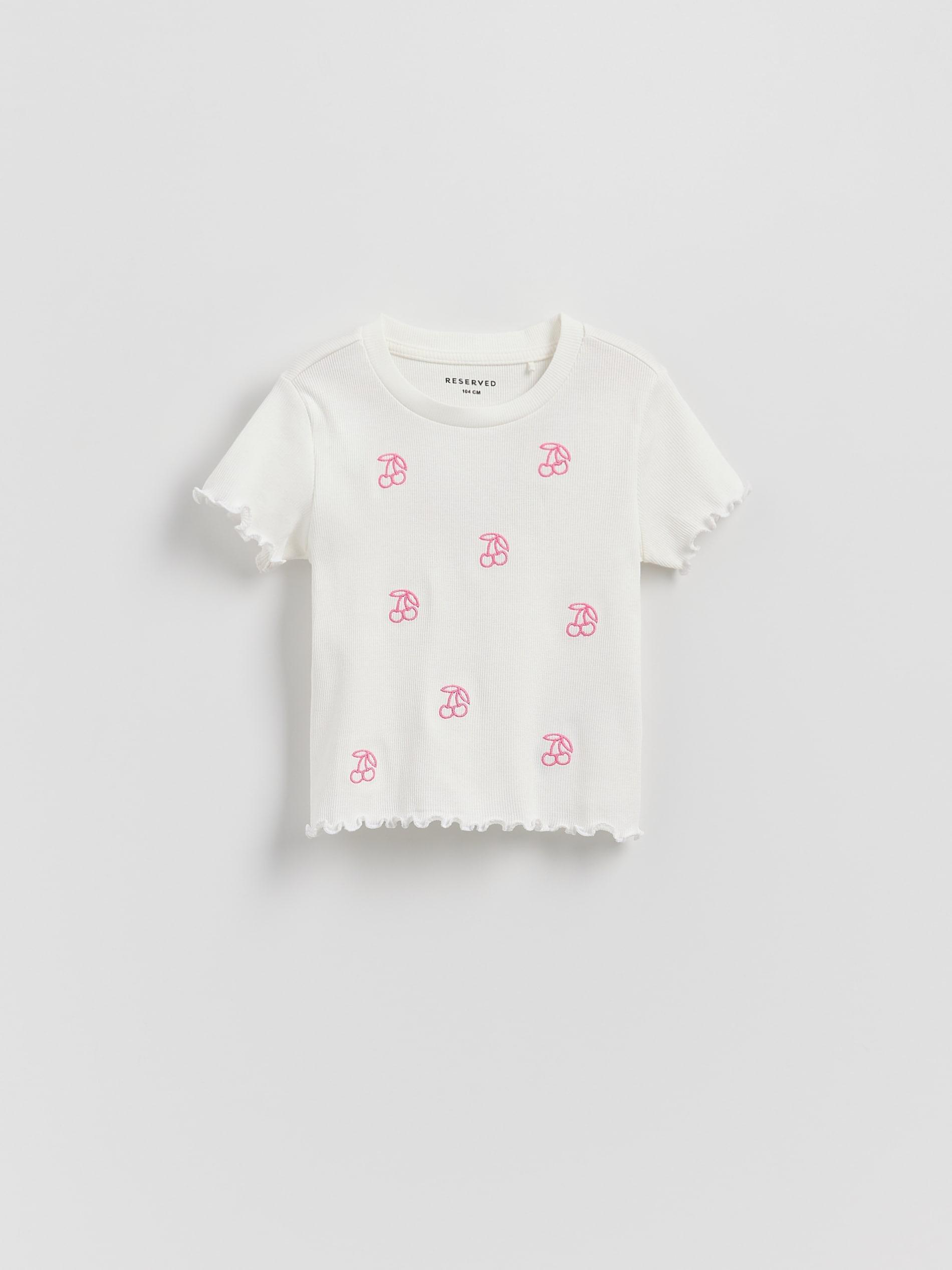 Cream Rib Knit T-Shirt With Embroidery Detail, , large image number 0