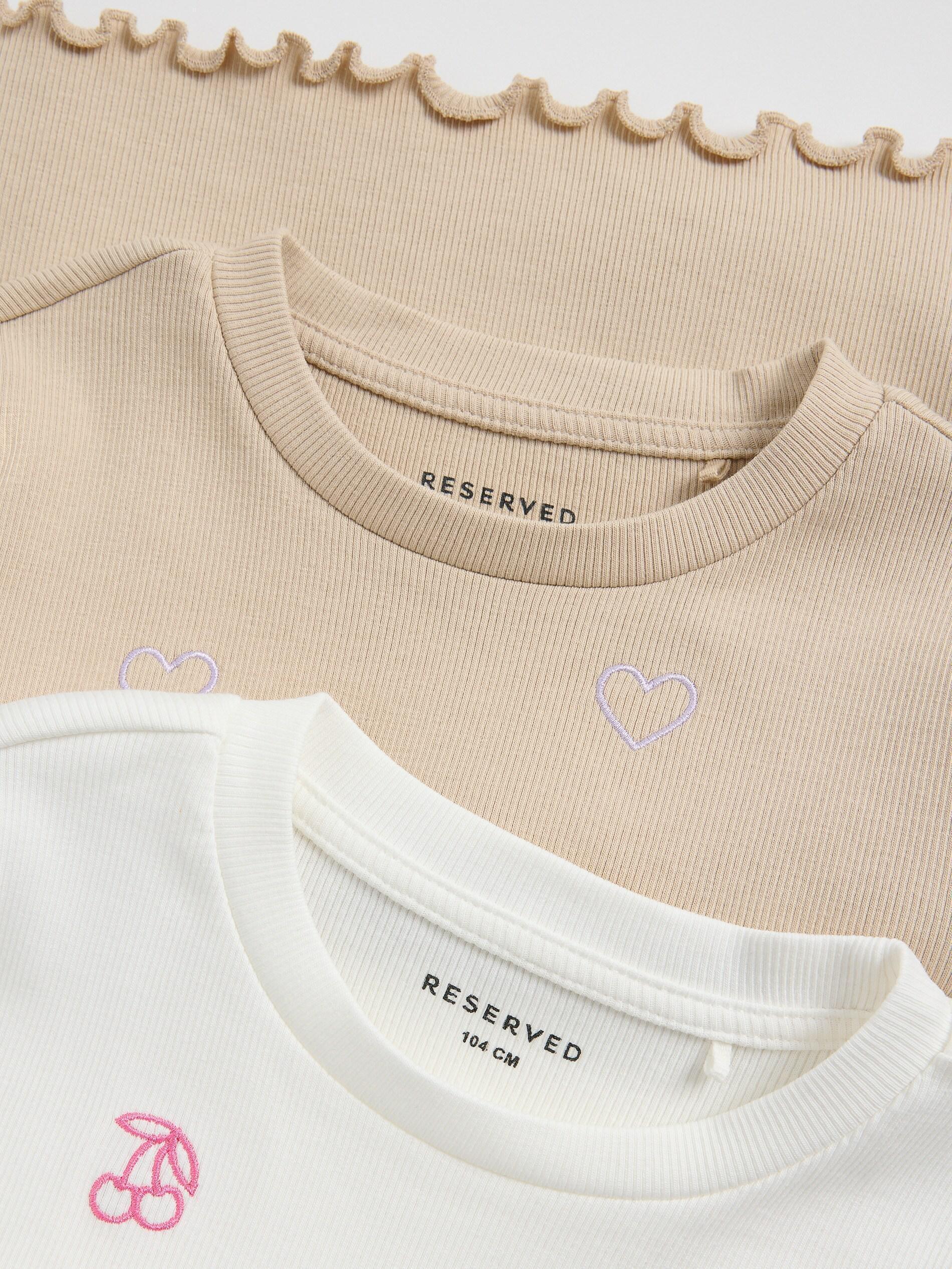 Cream Rib Knit T-Shirt With Embroidery Detail, , large image number 1