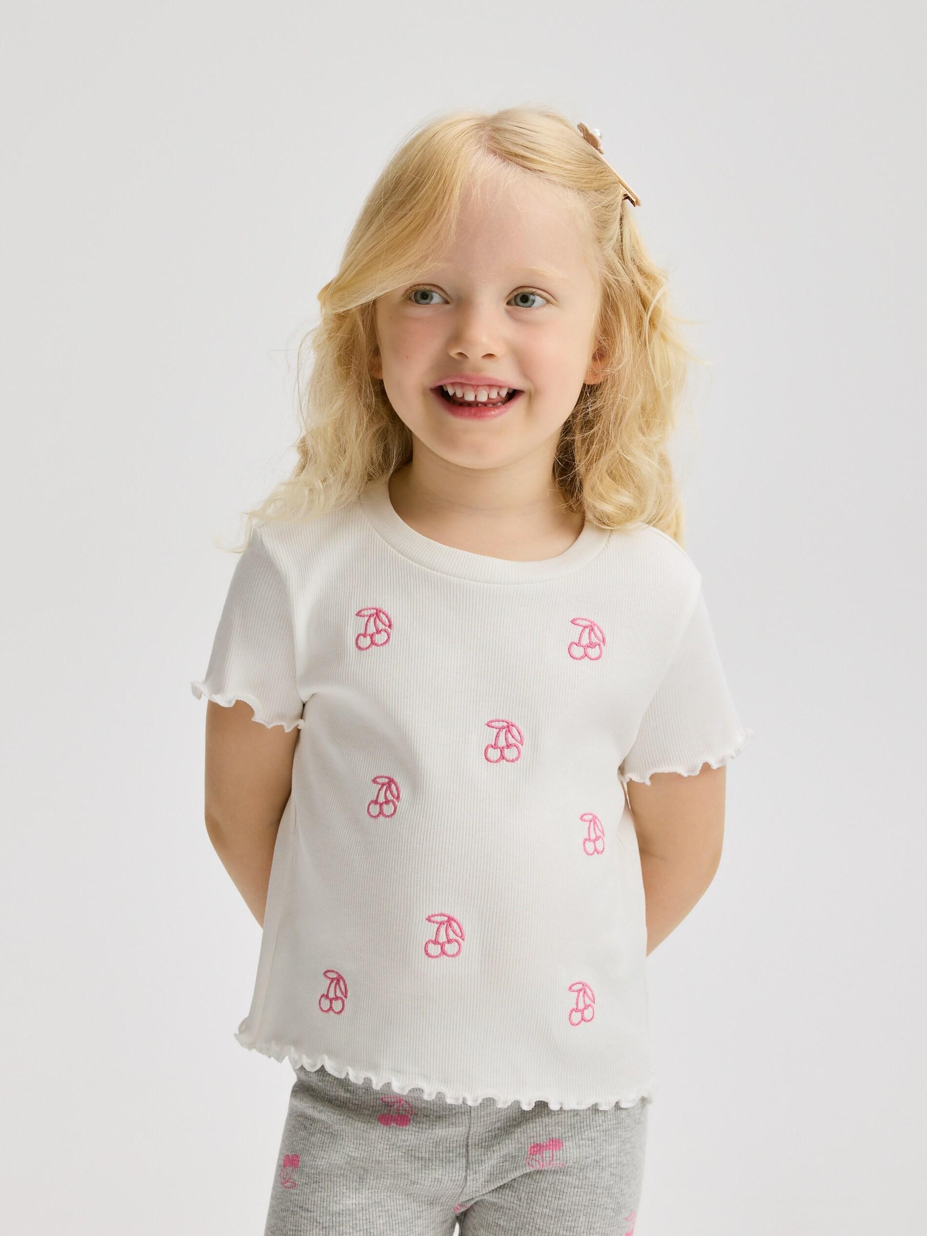 Cream Rib Knit T-Shirt With Embroidery Detail, Ivory, large image number 1