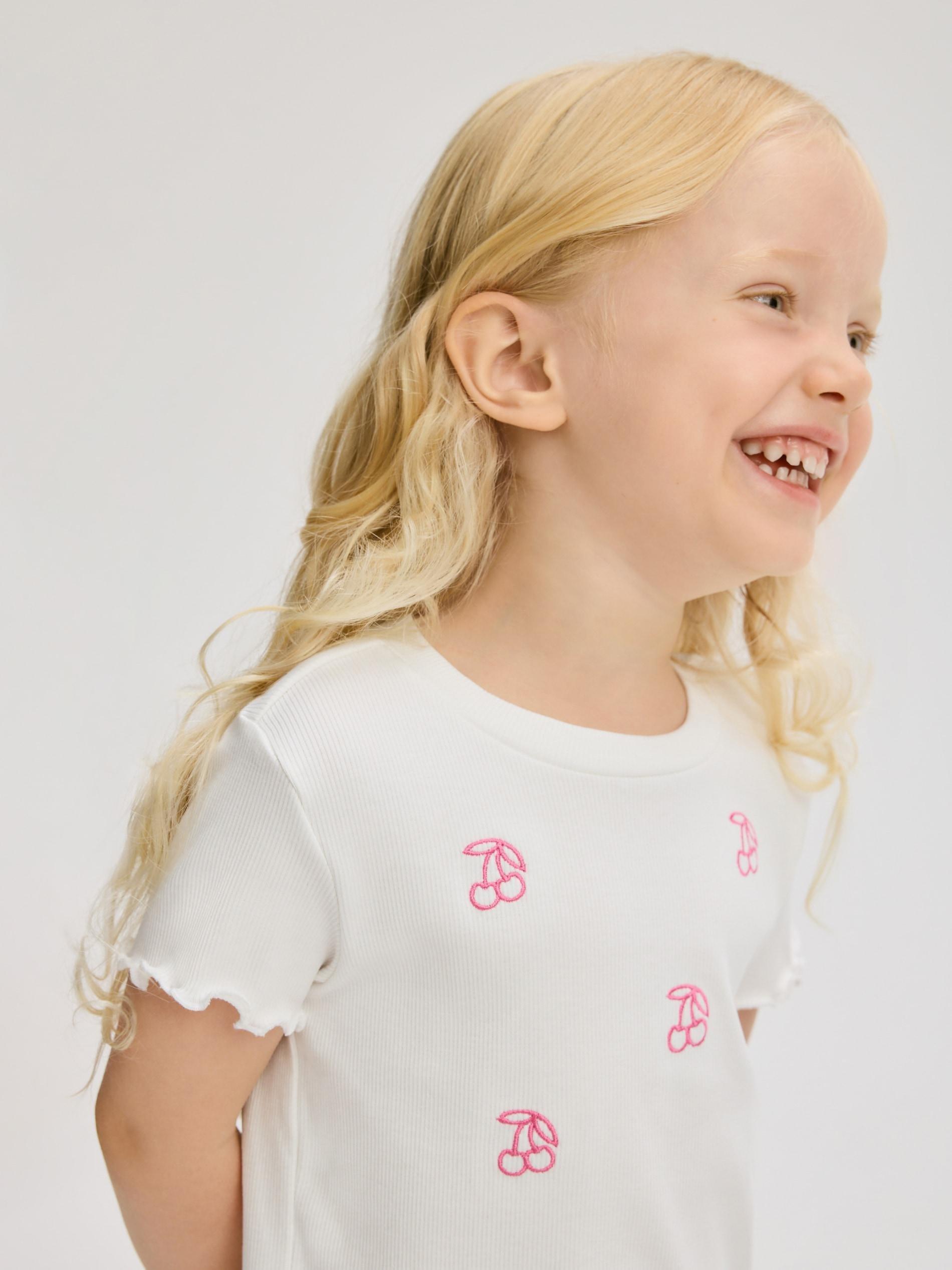 Cream Rib Knit T-Shirt With Embroidery Detail, , large image number 2