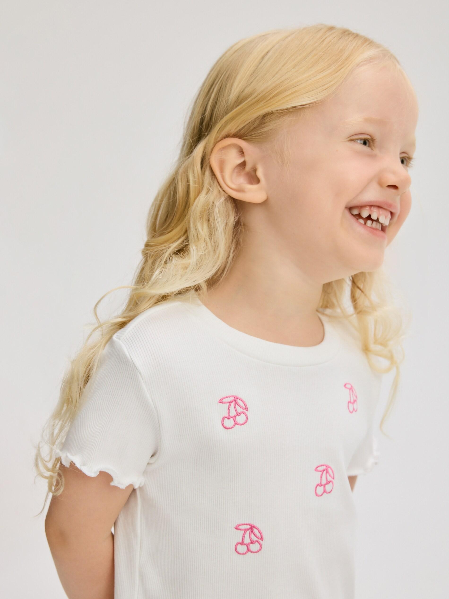 Cream Rib Knit T-Shirt With Embroidery Detail, Ivory, large image number 2