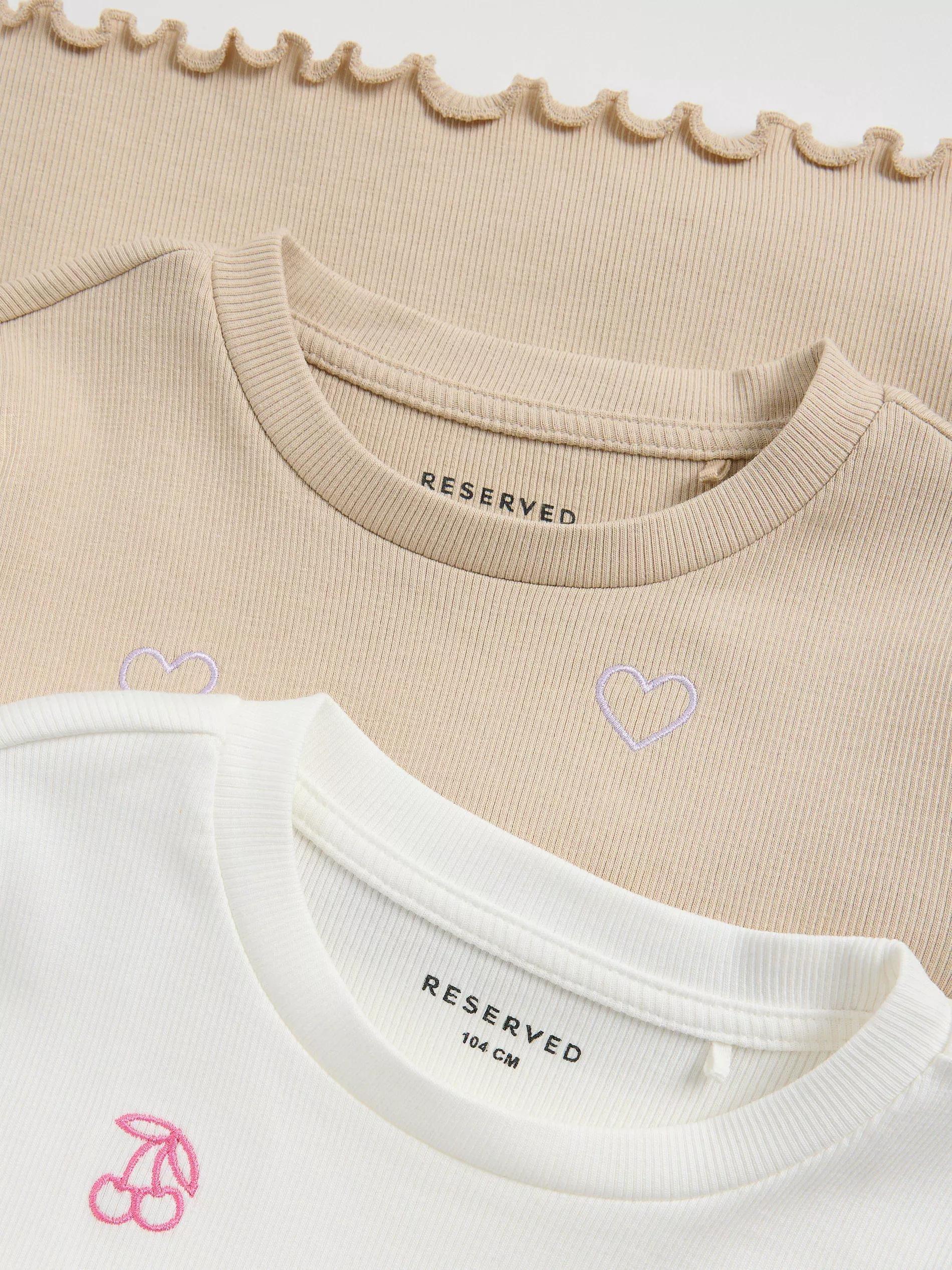 Beige Rib Knit T-Shirt With Embroidery Detail, , large image number 1
