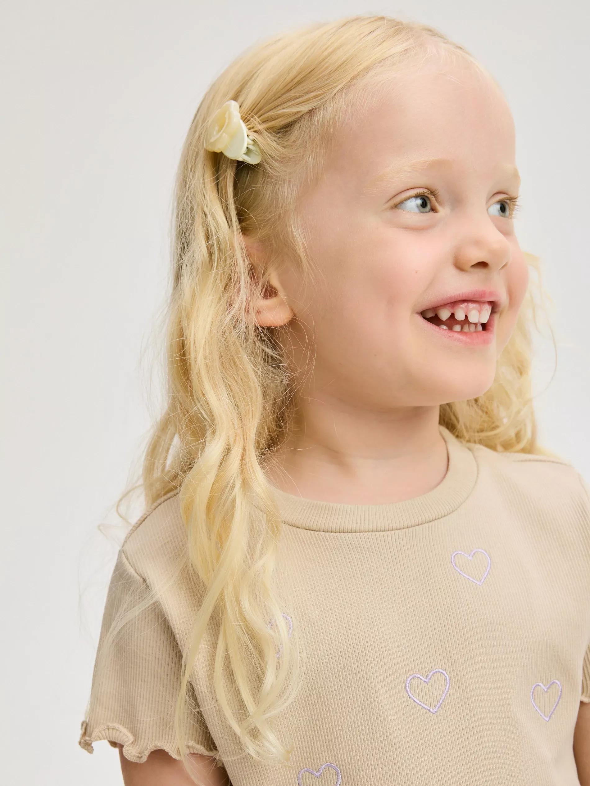 Beige Rib Knit T-Shirt With Embroidery Detail, , large image number 2