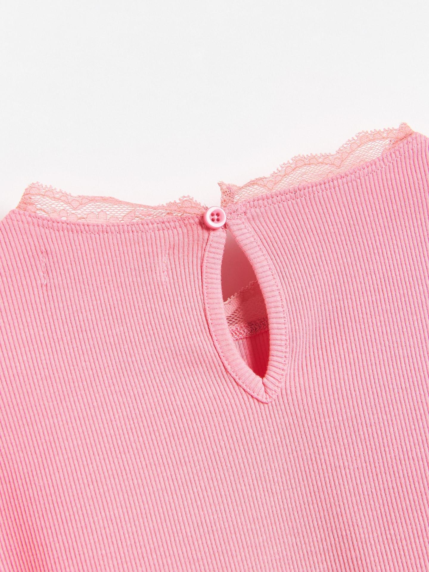 Pink Rib Knit T-Shirt, Pink, large image number 4