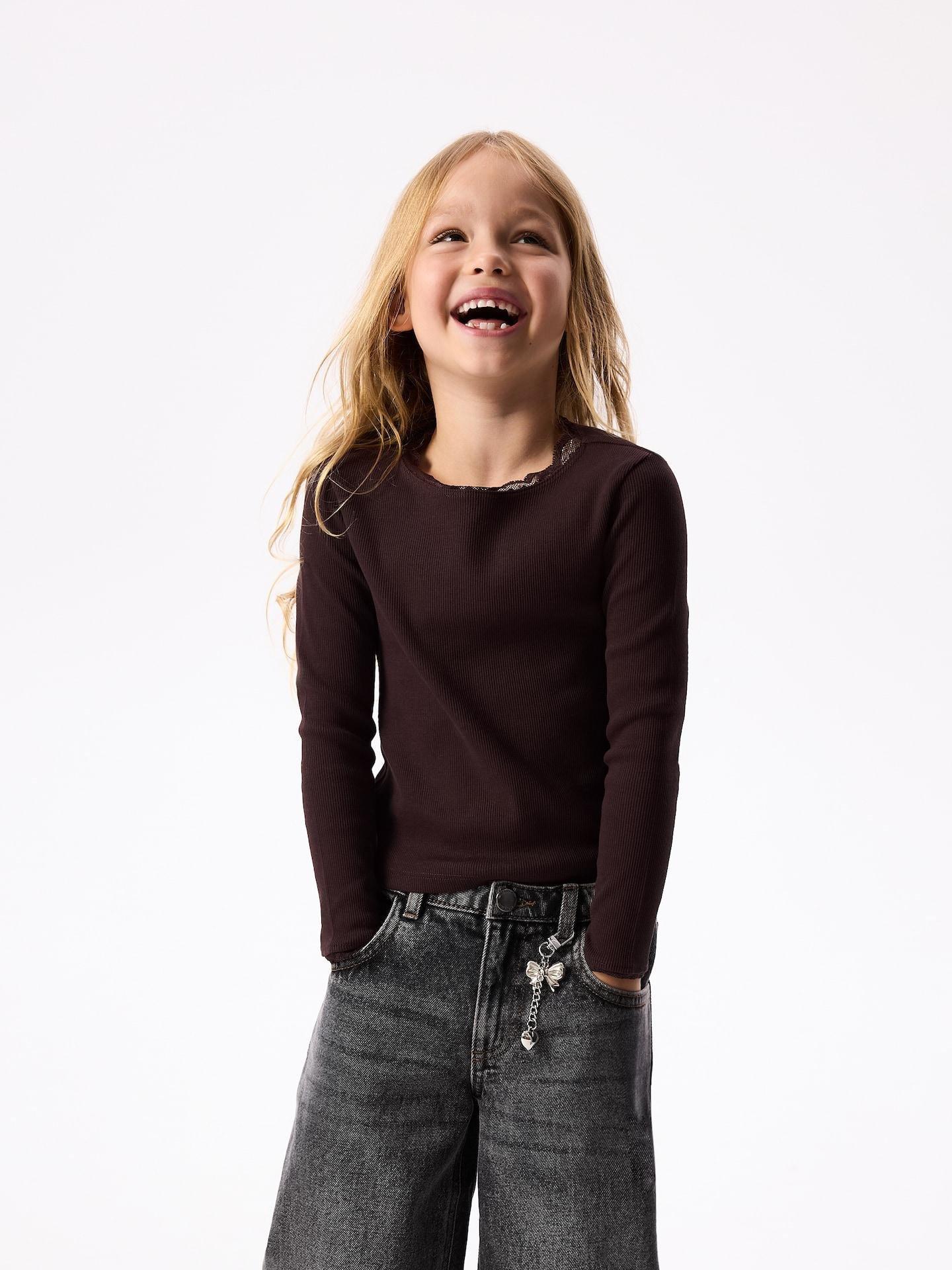 Brown Rib Knit T-Shirt, Brown, medium