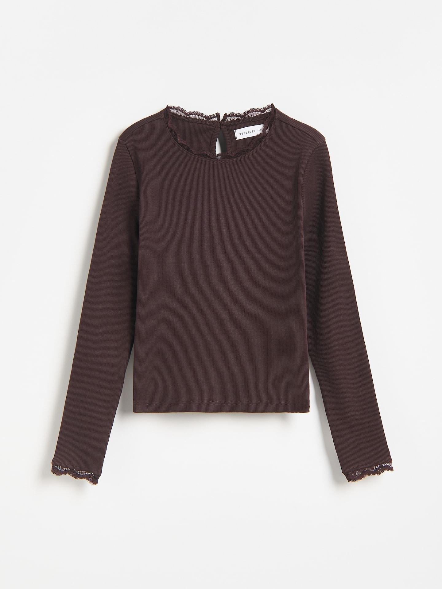 Brown Rib Knit T-Shirt, Brown, large image number 3