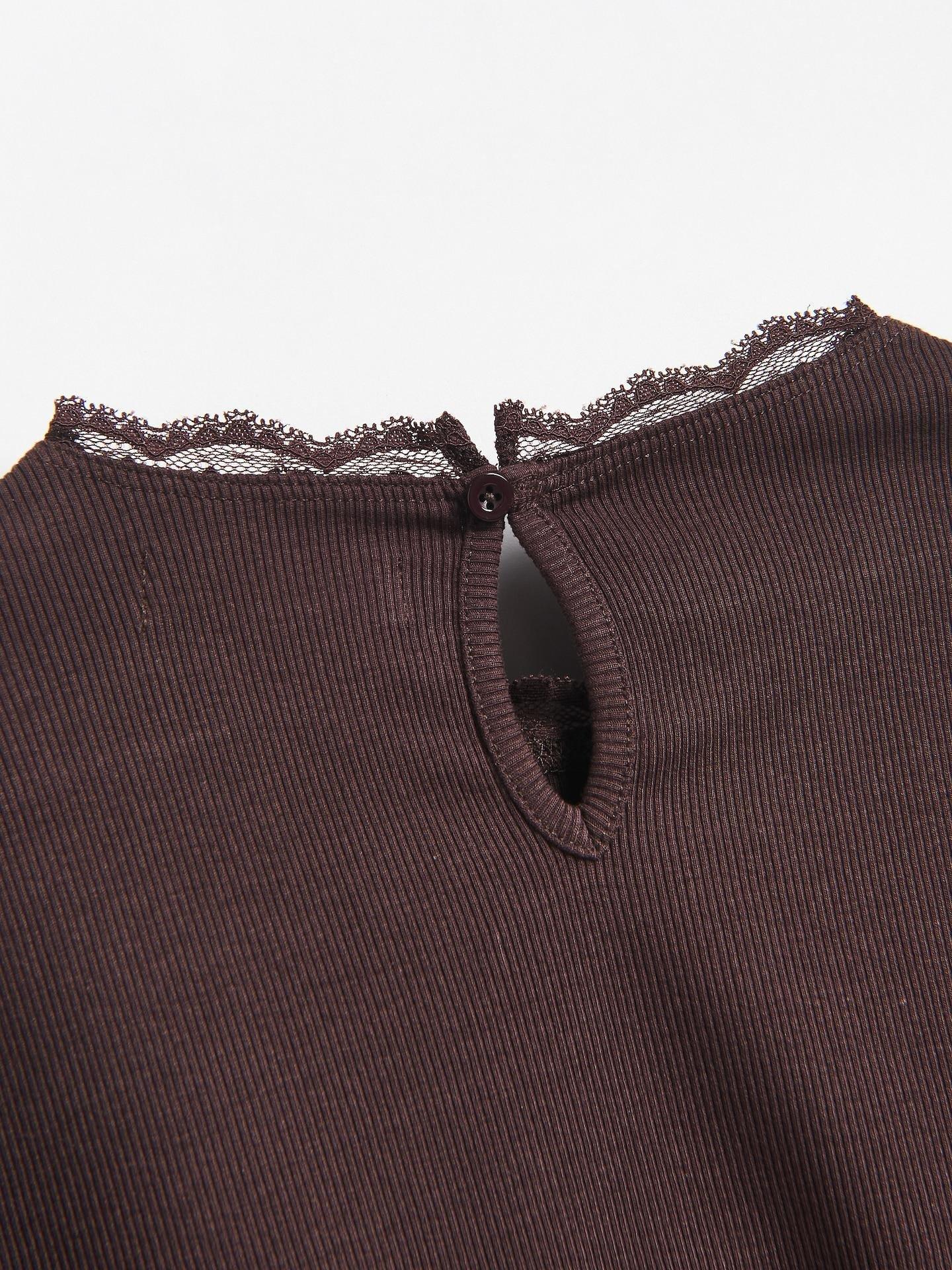 Brown Rib Knit T-Shirt, Brown, large image number 4
