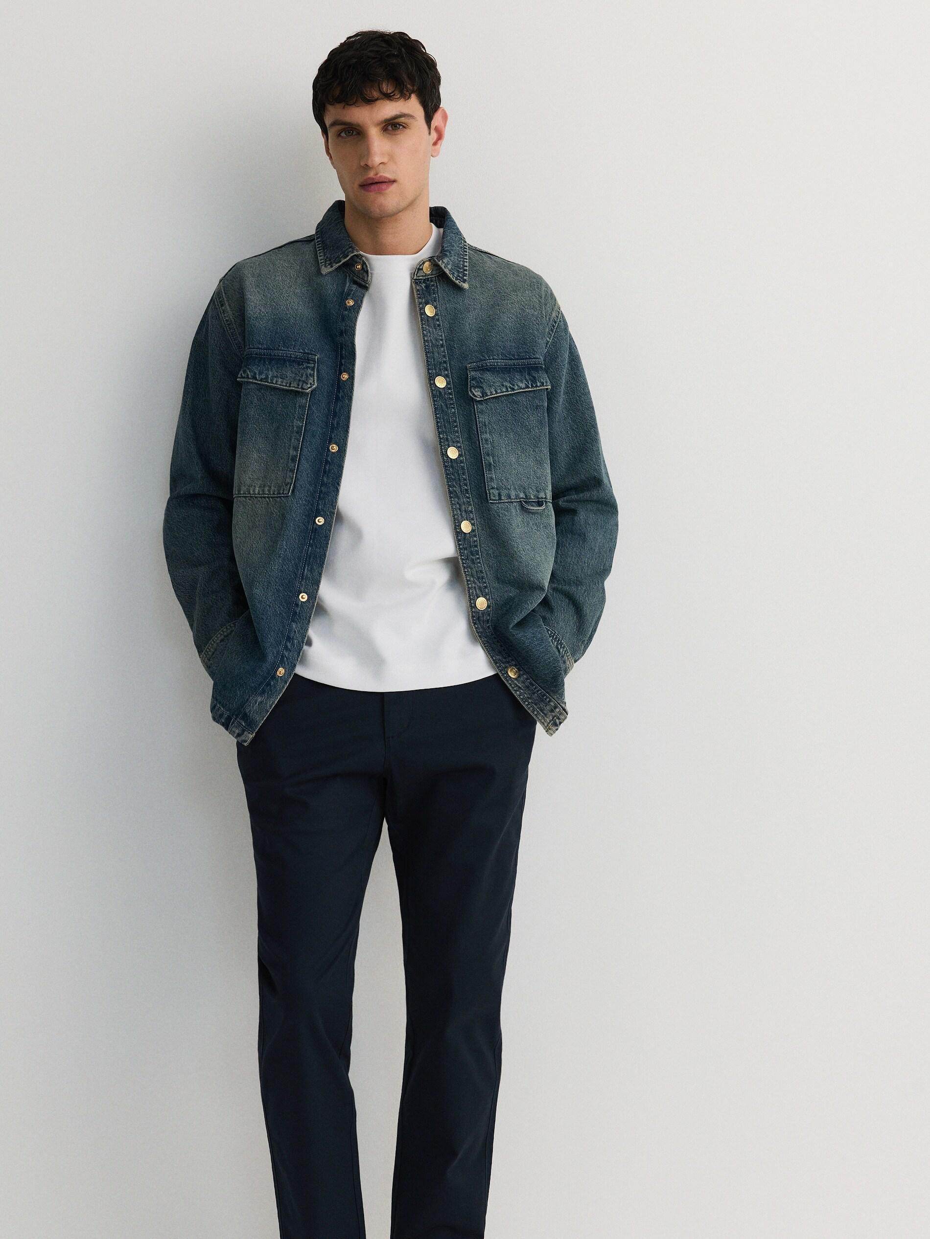 Navy Plain Chino Trousers, , large image number 4