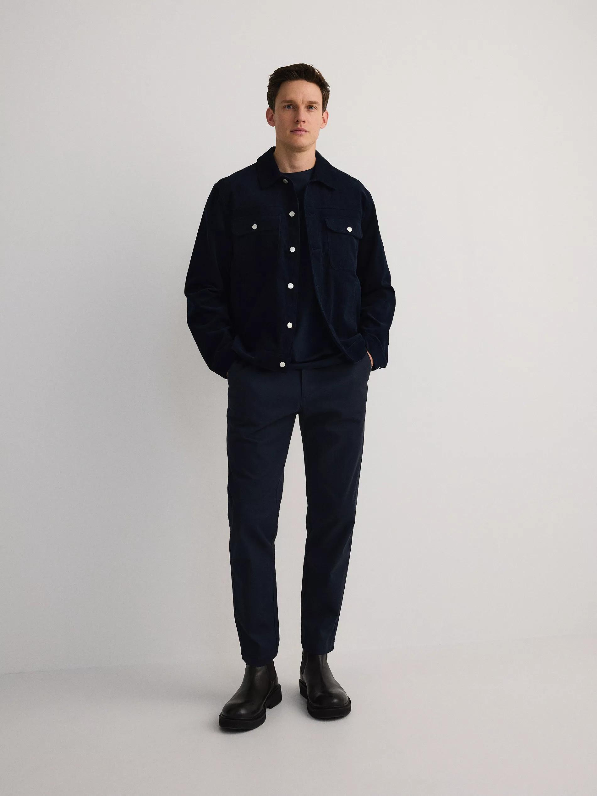 Navy Plain Chino Trousers, , large image number 6