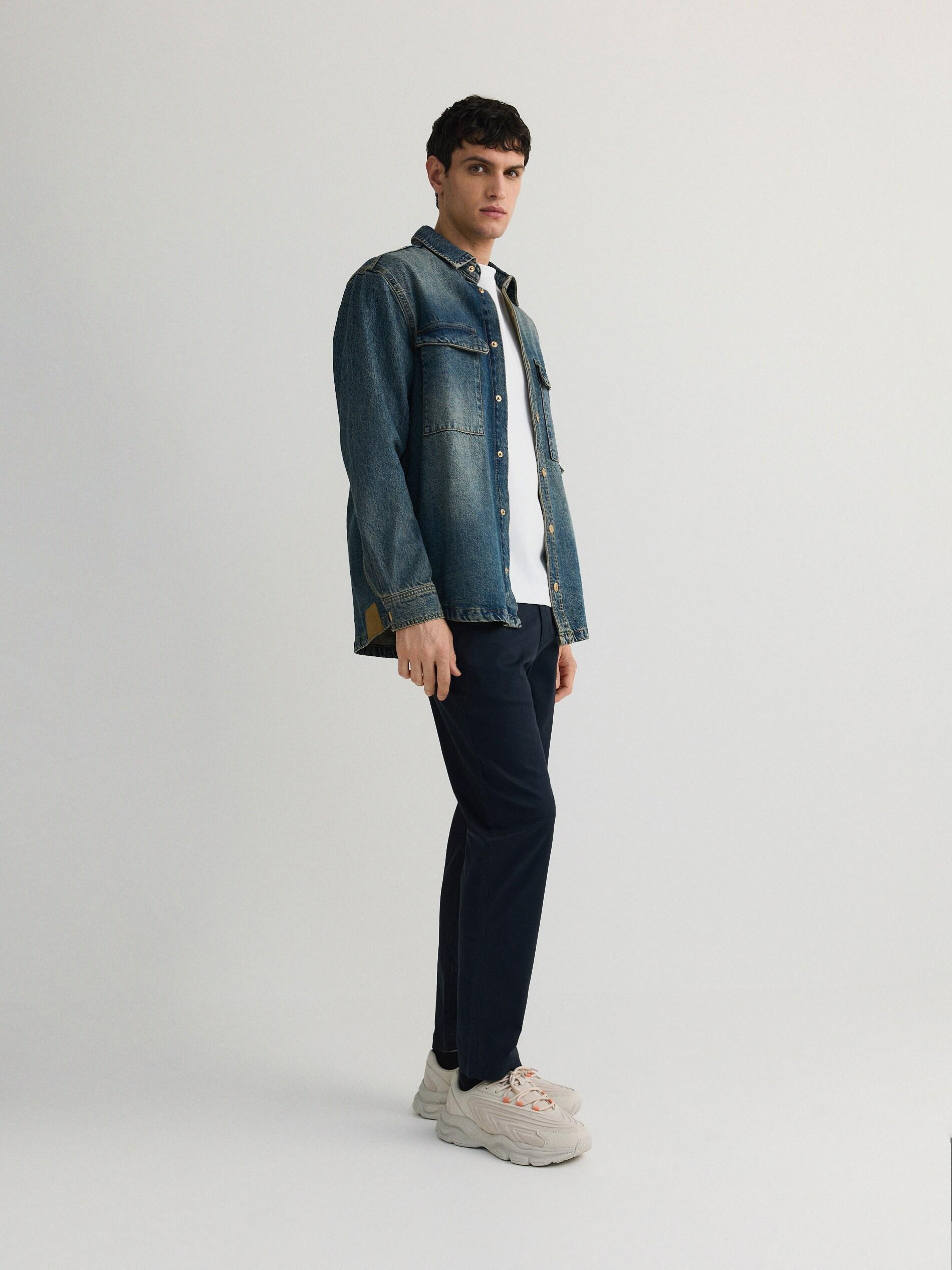 Navy Plain Chino Trousers, , large image number 6