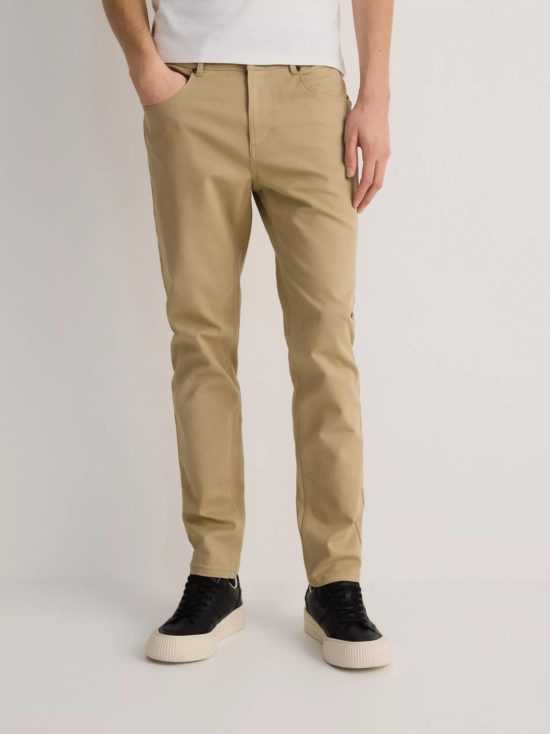 Beige Slim Fit Cotton Trousers, , large image number 0