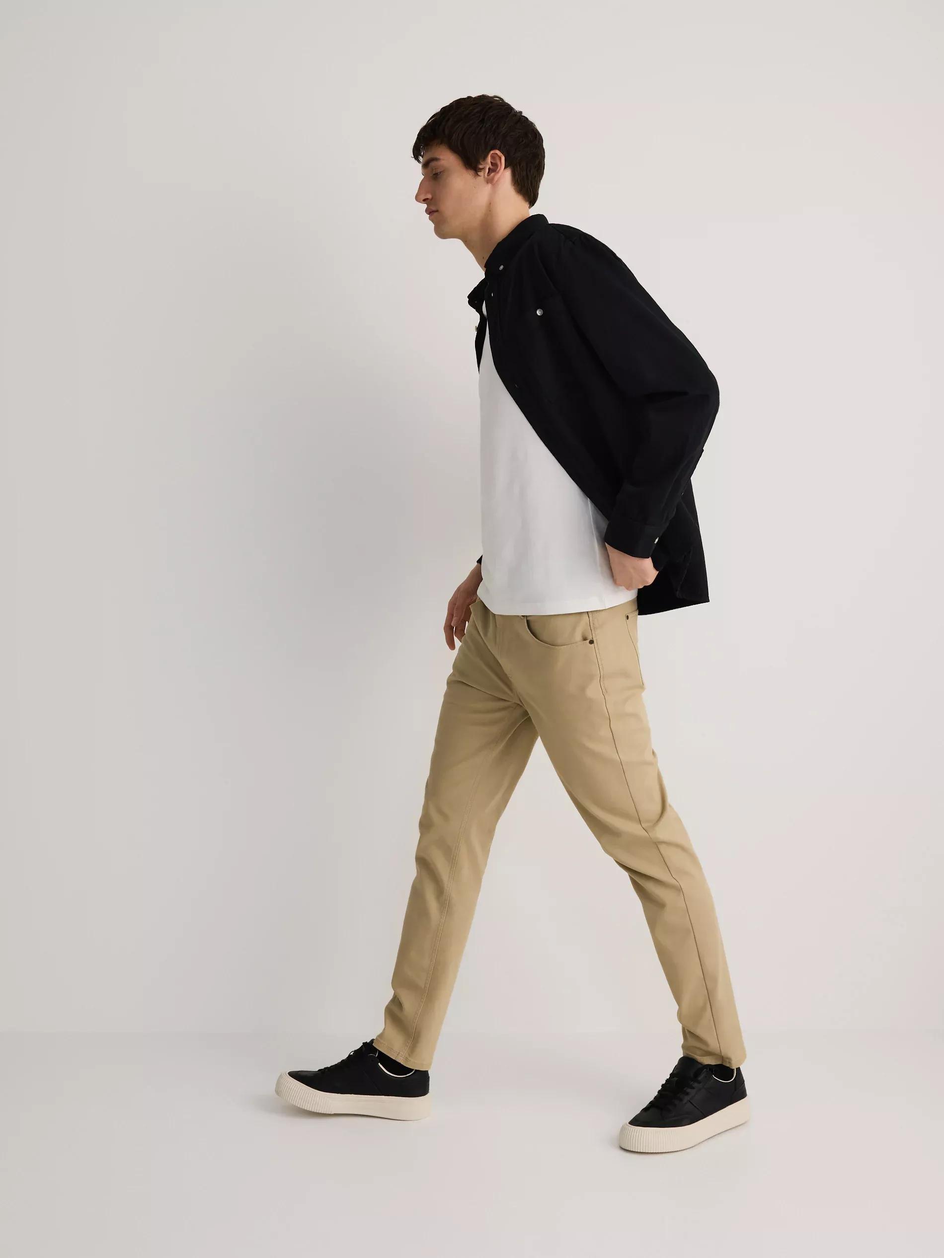 Beige Slim Fit Cotton Trousers, , large image number 1