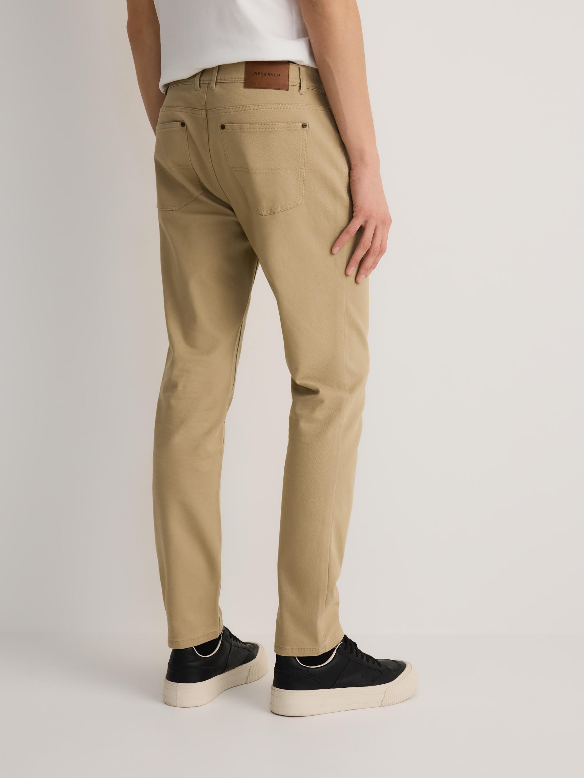 Beige Slim Fit Cotton Trousers, , large image number 2