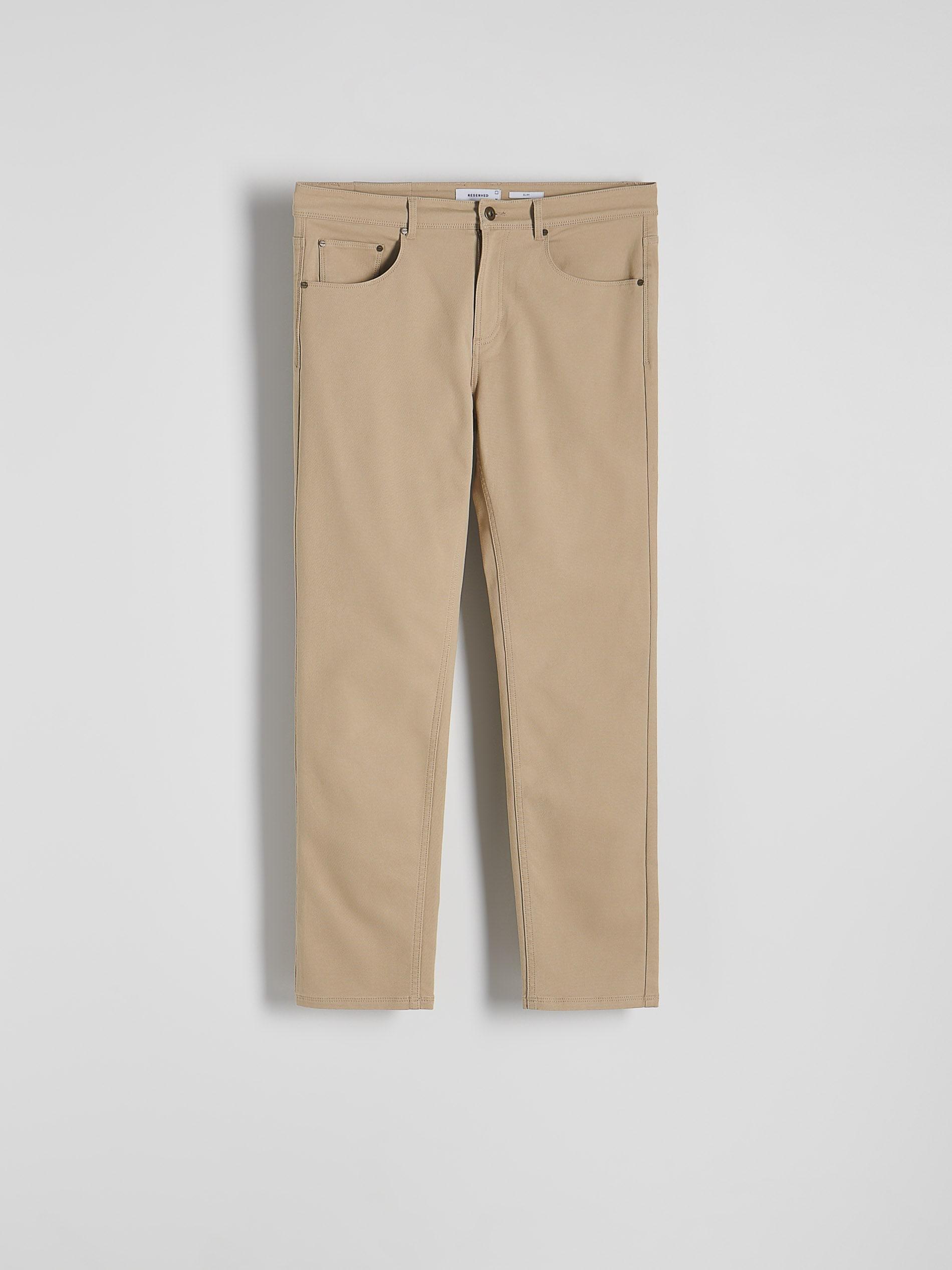 Beige Slim Fit Cotton Trousers, , large image number 4