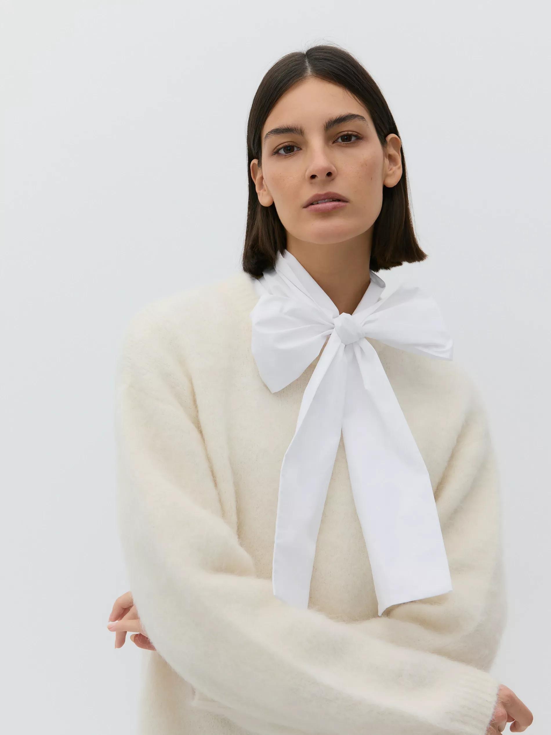 White Cotton Blouse With Tie Detail, , large image number 1