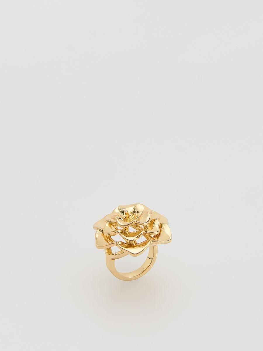 Gold Flower Motif Ring, Golden, large image number 1