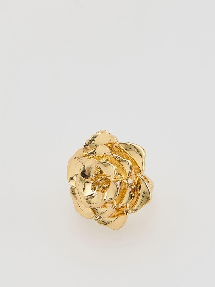Gold Flower Motif Ring, Golden, large image number 2