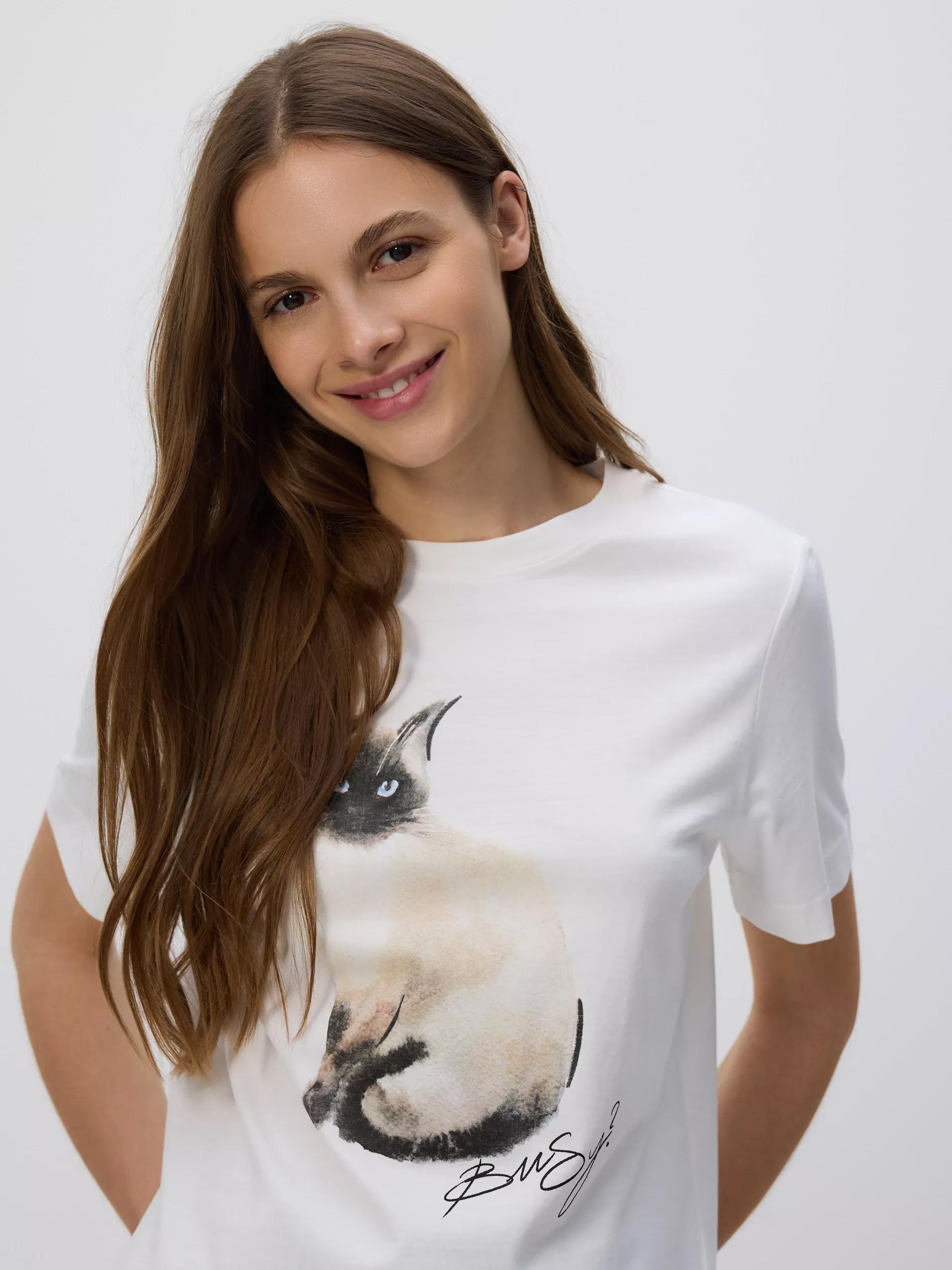 CREAM T-shirt with print, , medium