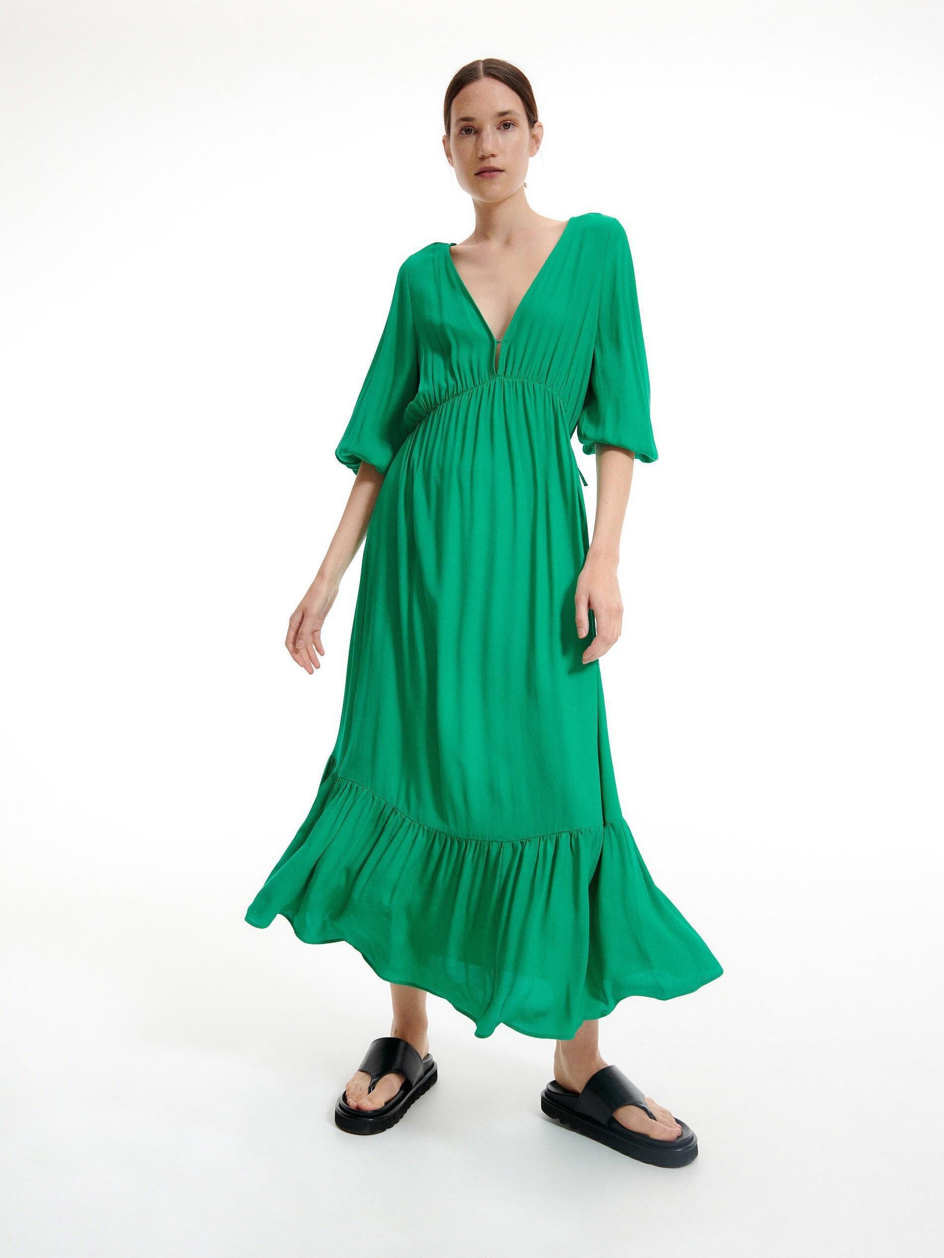 Green Maxi Dress With Ruffle Hem, , large image number 0