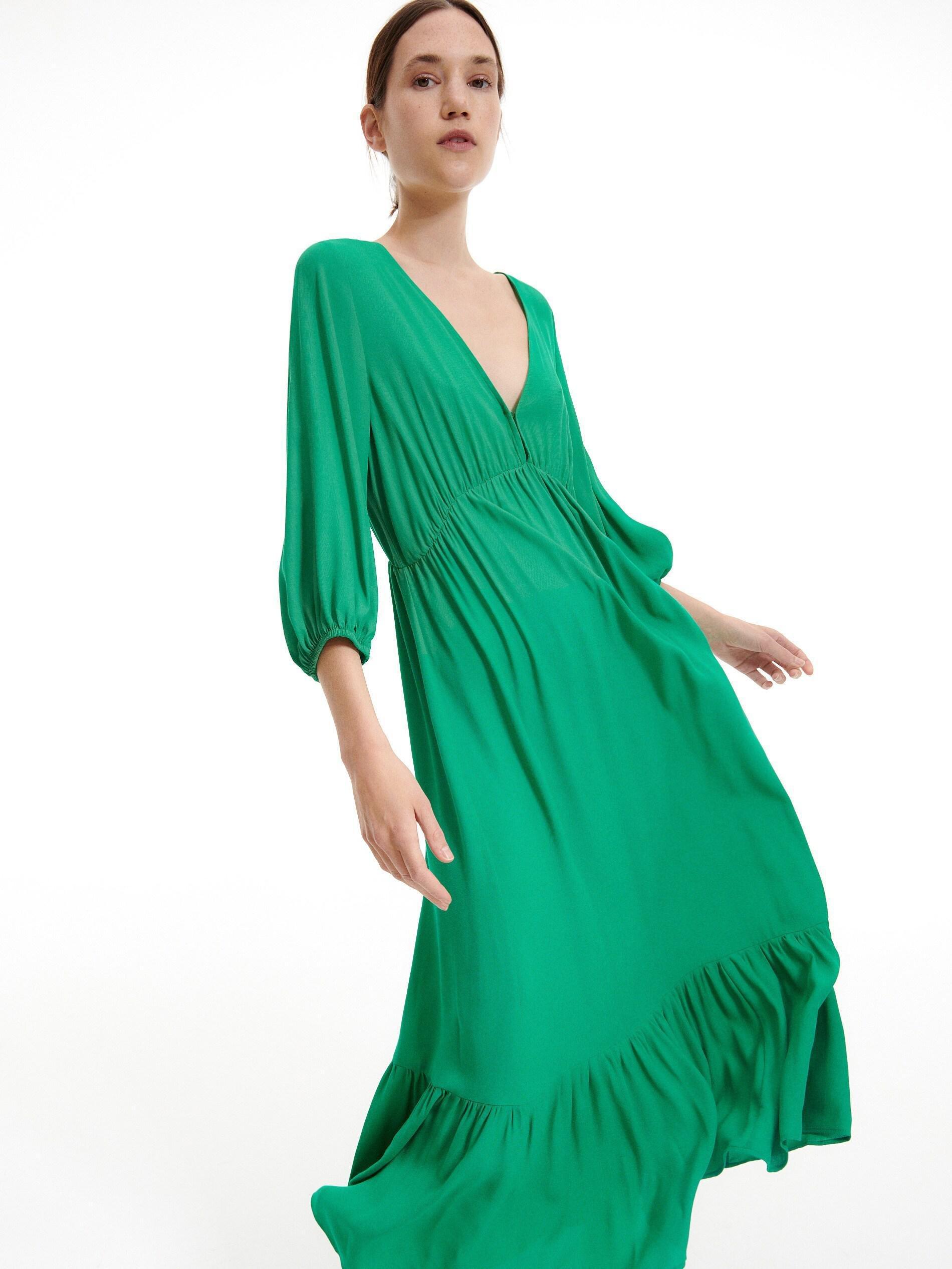 Green Maxi Dress With Ruffle Hem, , large image number 1