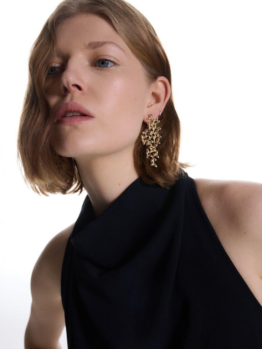 Gold Detailed Long Earrings, Golden, large image number 0