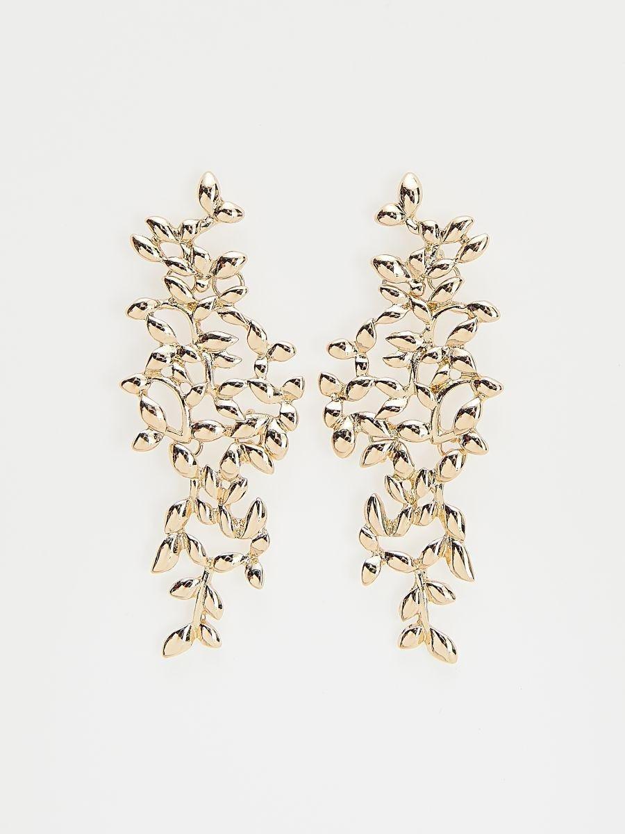 Gold Detailed Long Earrings, Golden, large image number 2