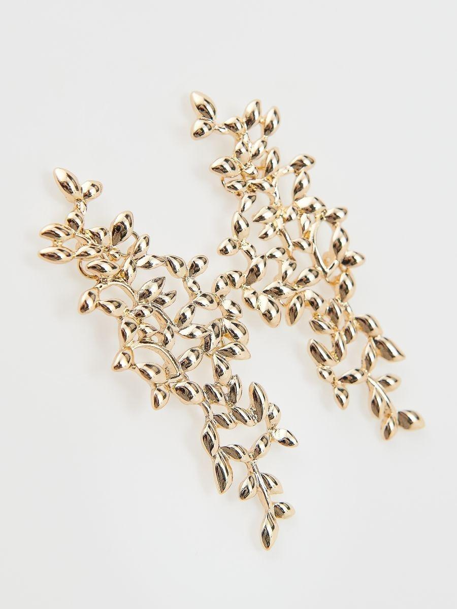 Gold Detailed Long Earrings, Golden, large image number 4