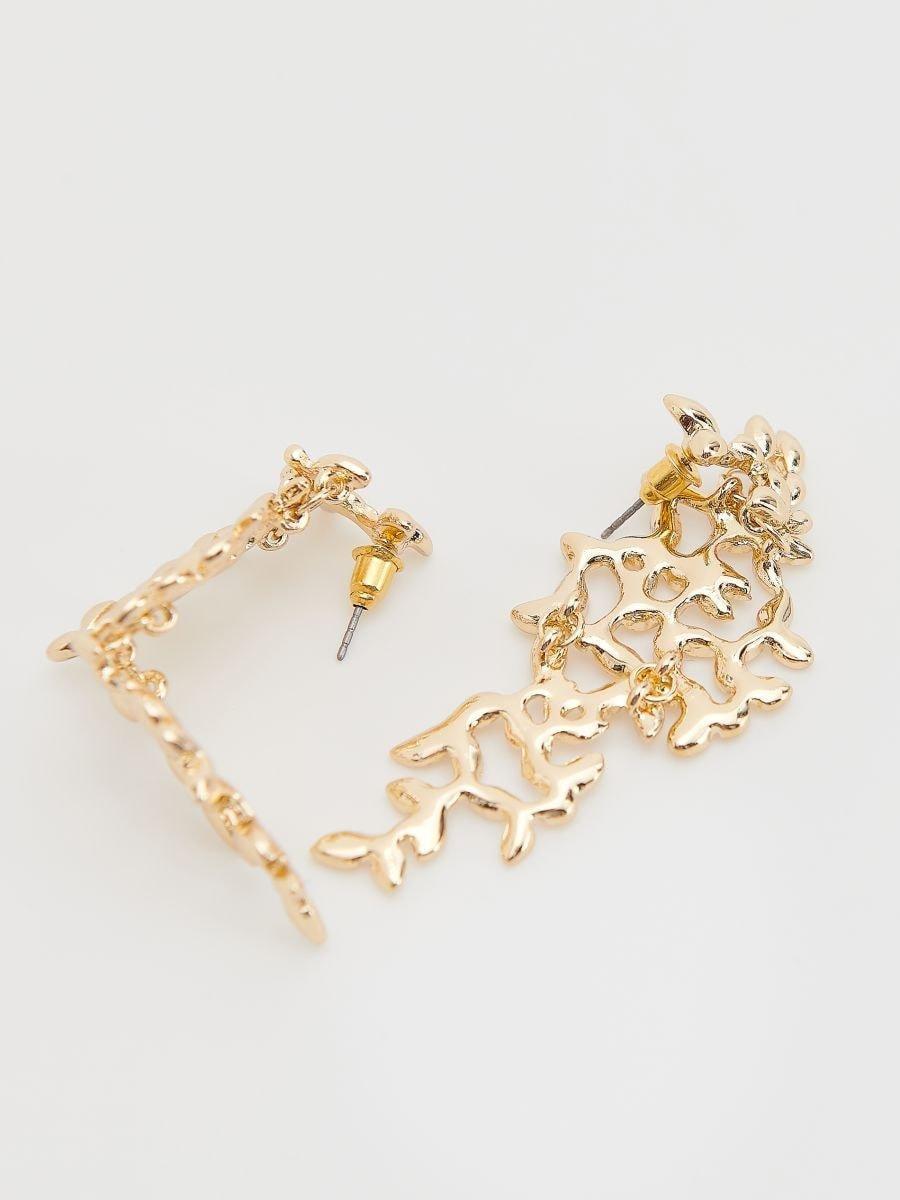 Gold Detailed Long Earrings, Golden, large image number 5