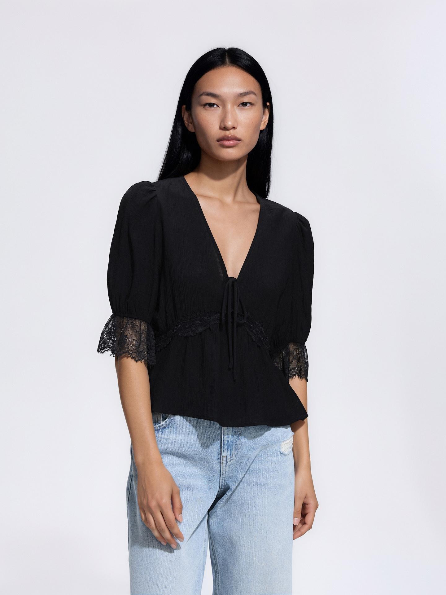 Black Lace Blouse, Black, medium