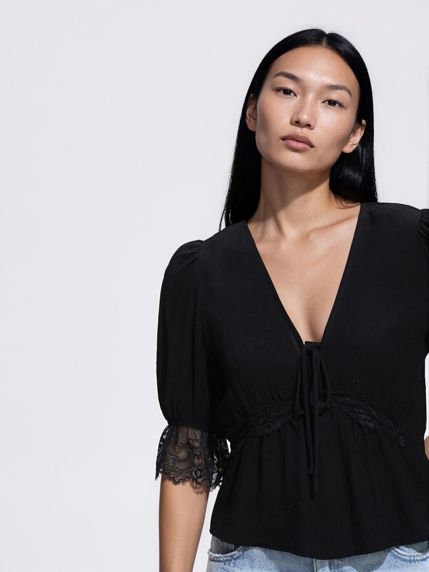 Black Lace Blouse, Black, medium