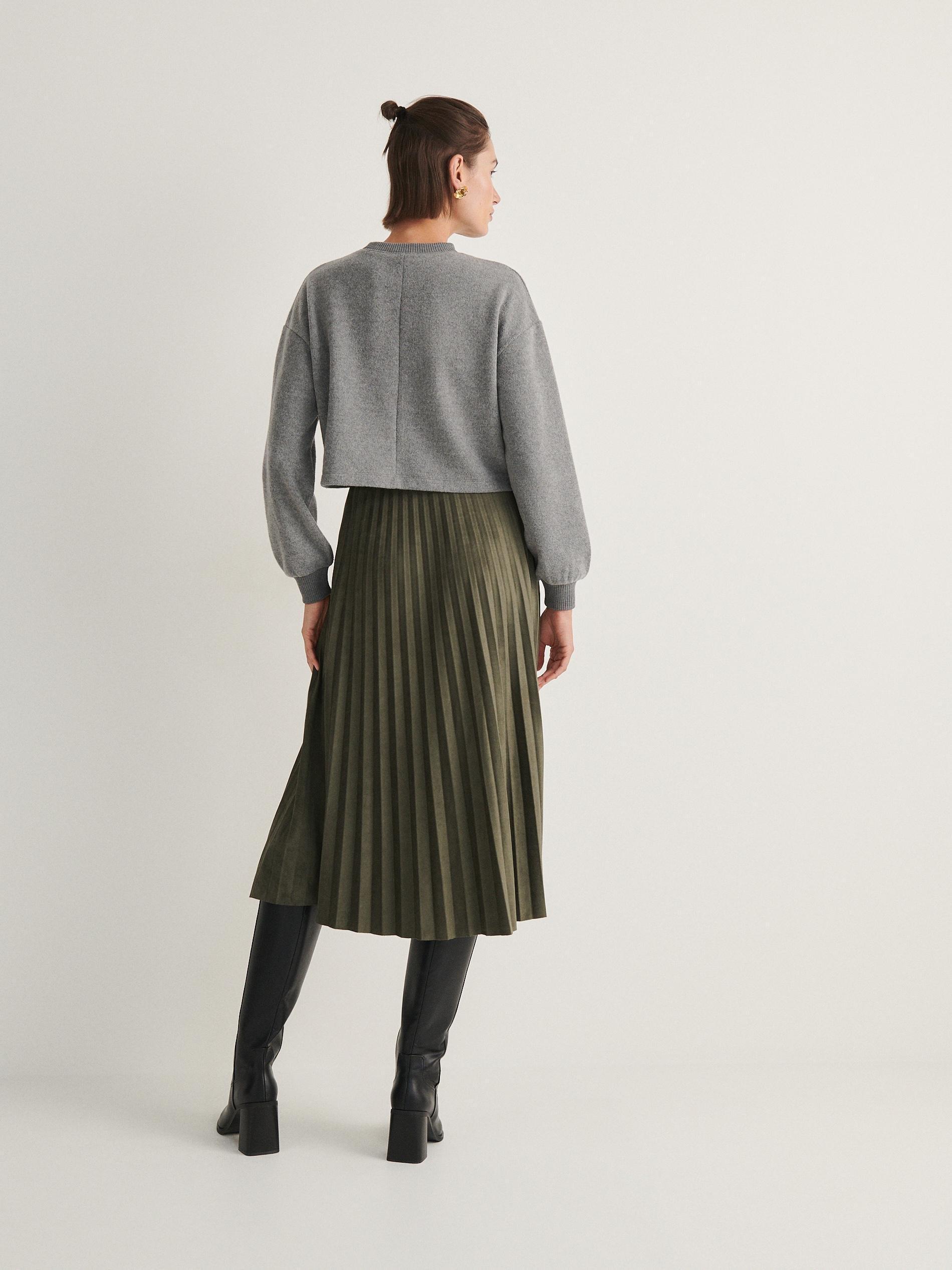 Khaki Pleated Midi Skirt, , large image number 3