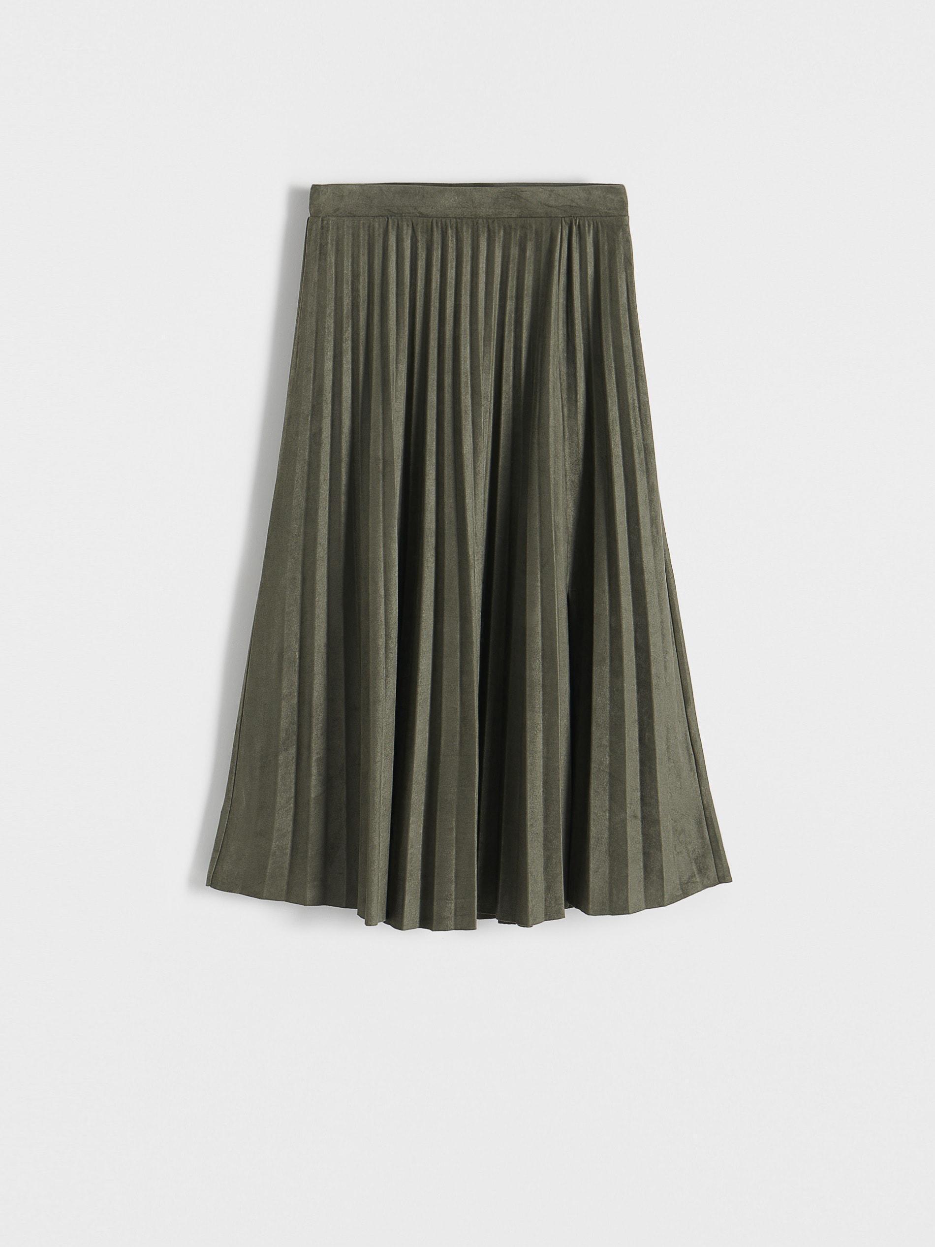 Khaki Pleated Midi Skirt, , large image number 4
