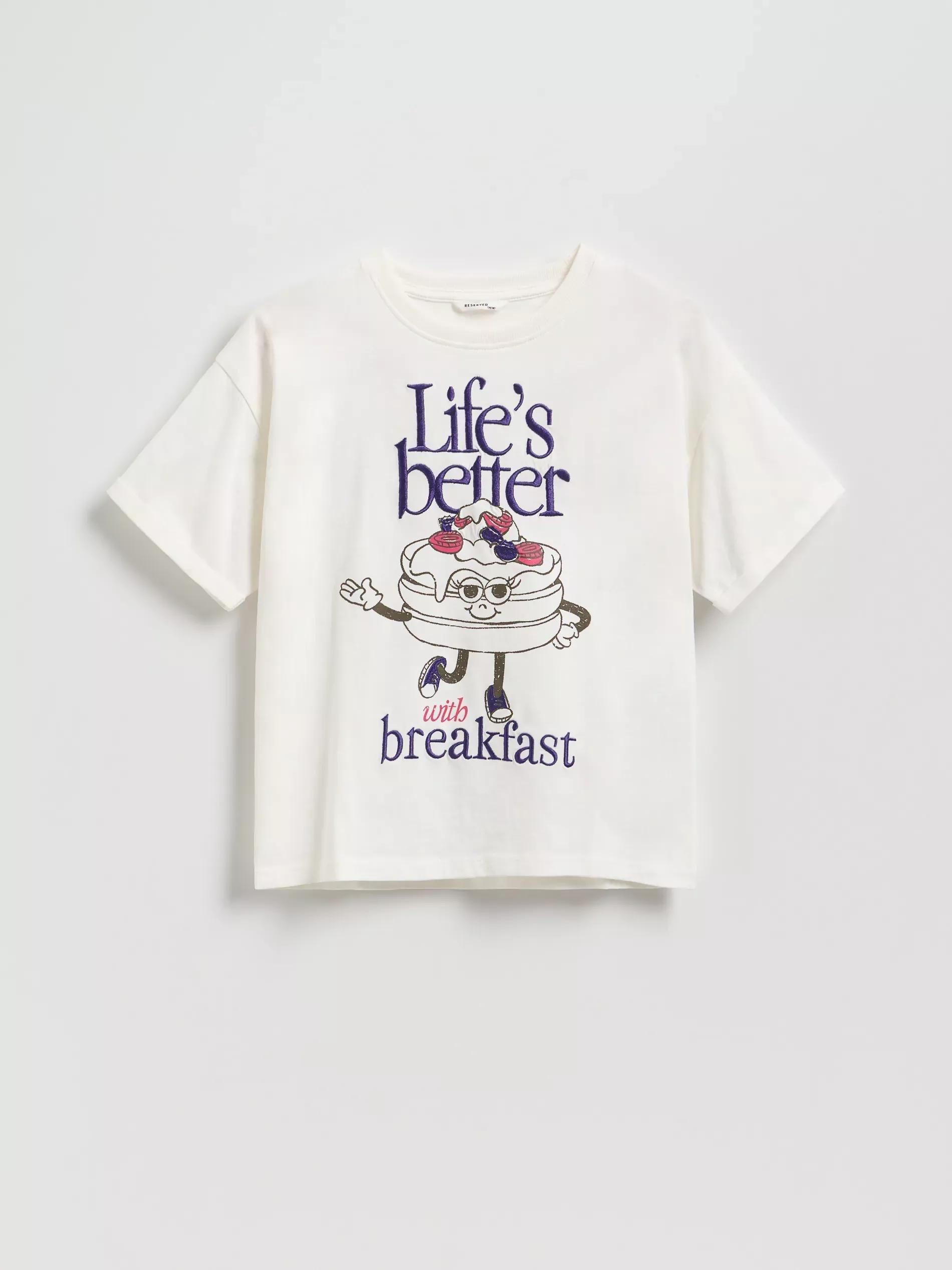 CREAM T-shirt with embroidery detailing, , large image number 0