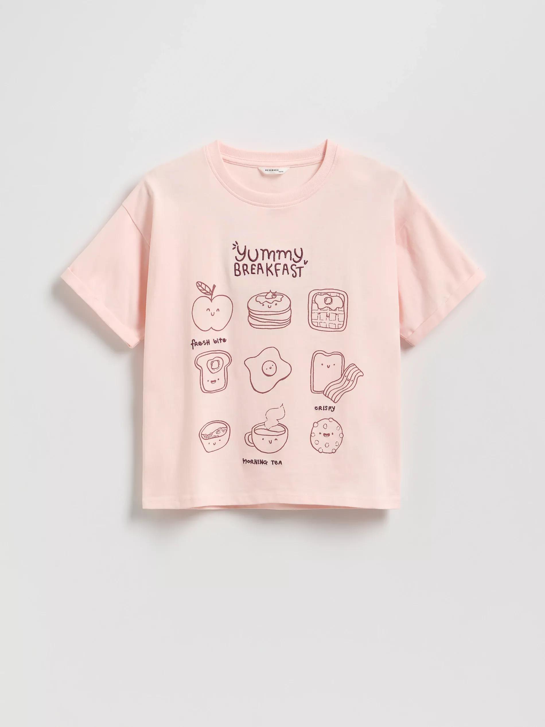 PASTEL PINK T-shirt with embroidery detailing, Pink, medium