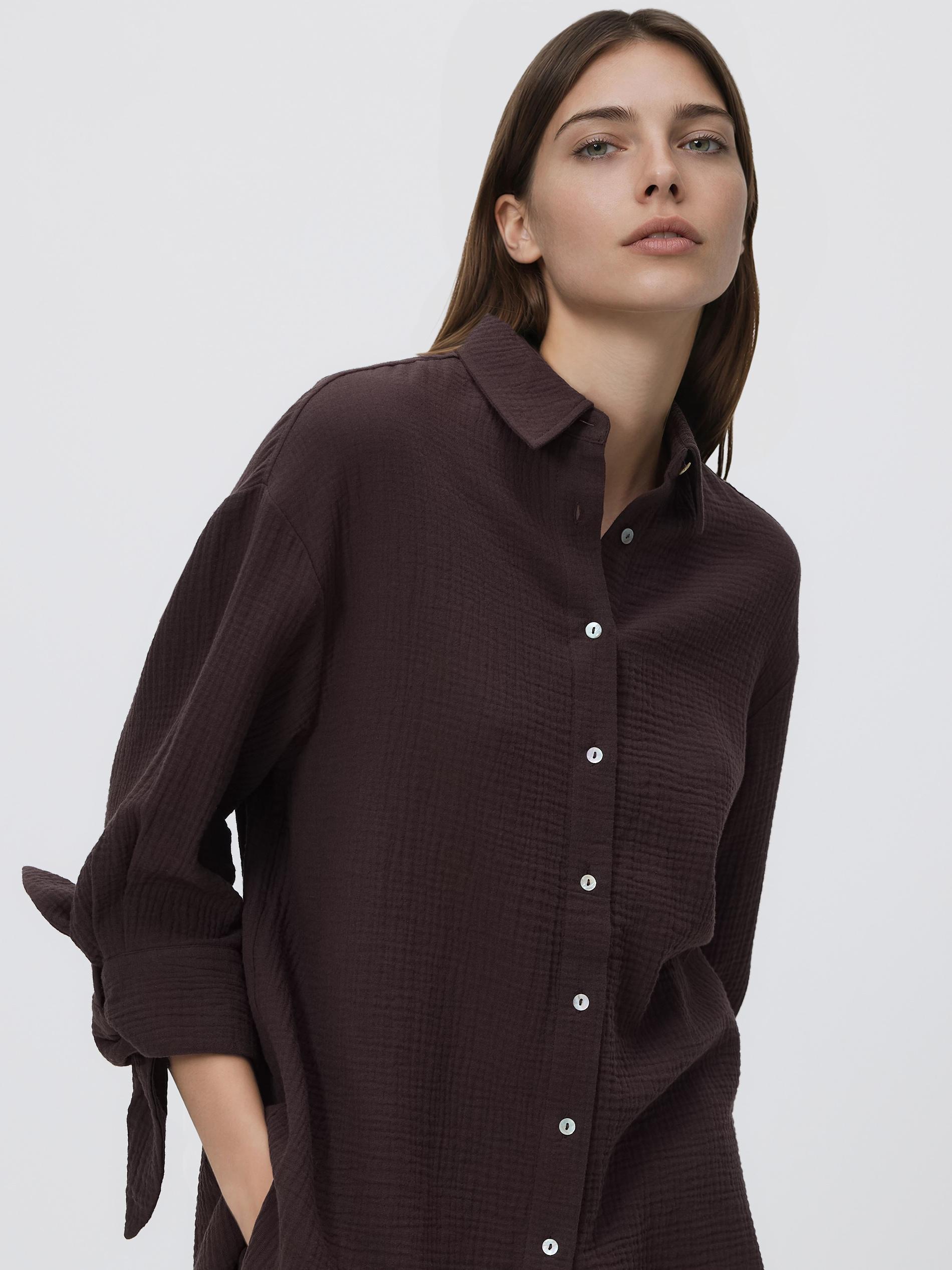 Brown Muslin Shirt, Brown, large image number 0