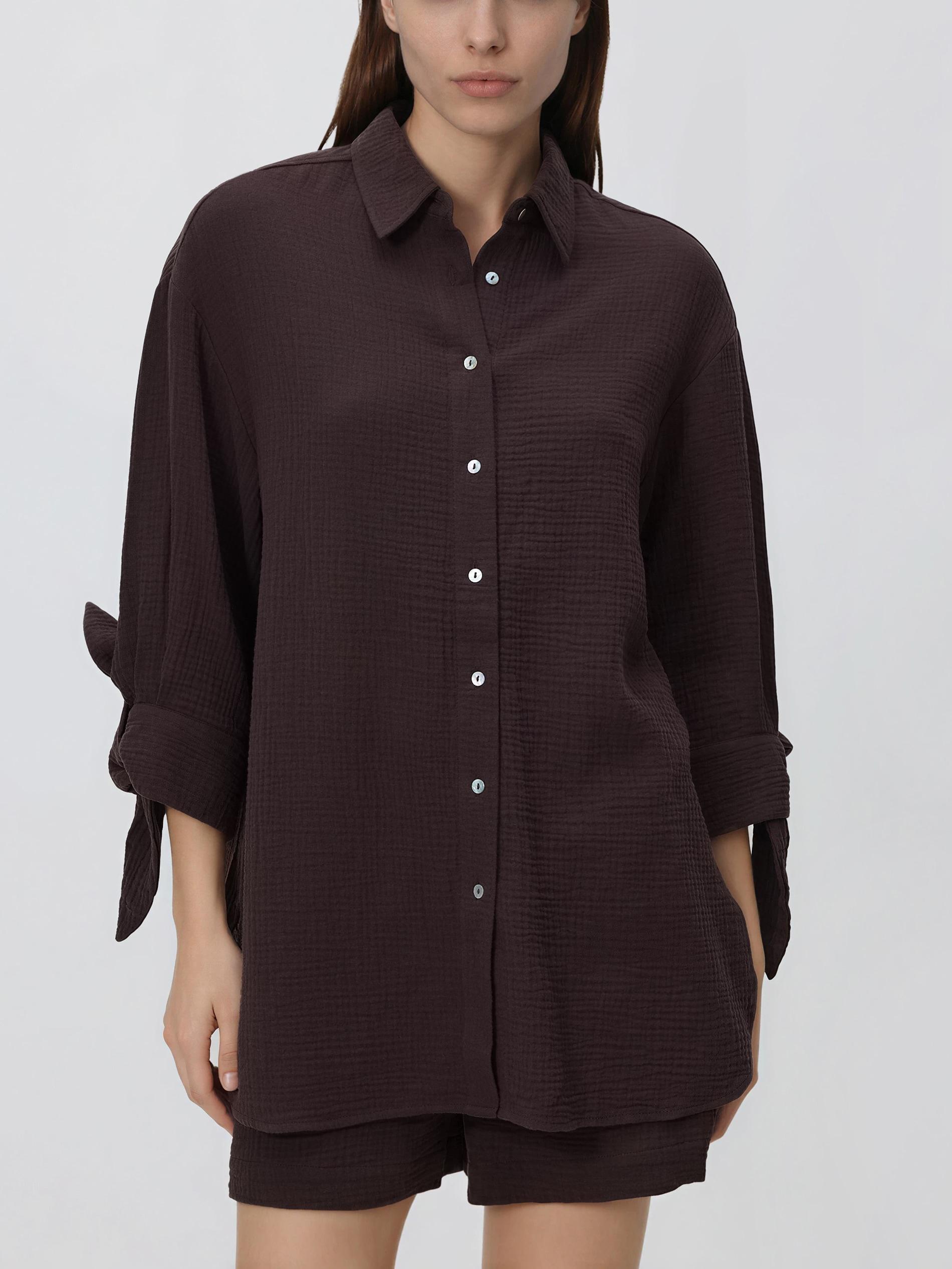 Brown Muslin Shirt, Brown, large image number 1