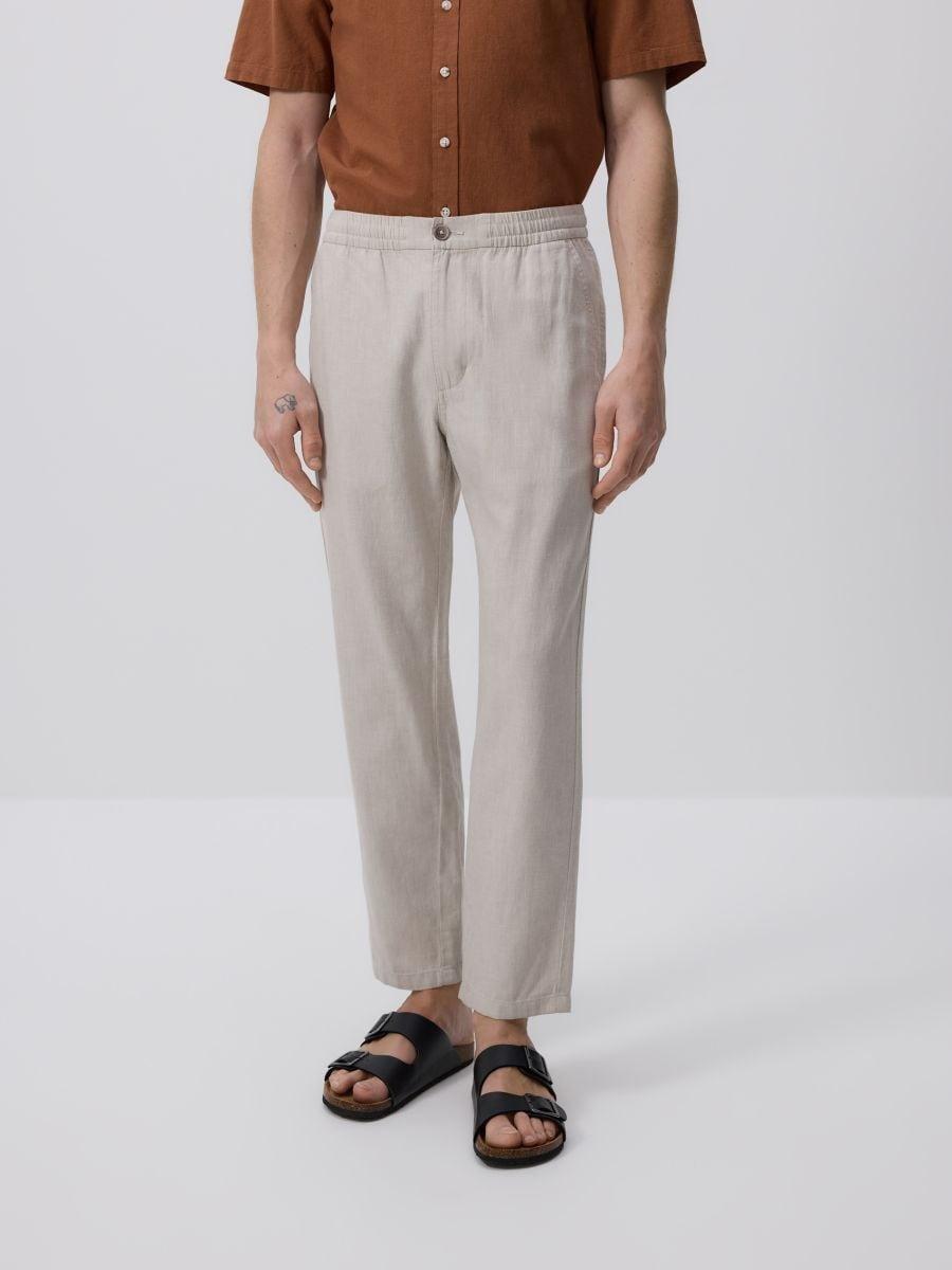 Beige Regular-Fit Trousers With A High Linen Content, , large image number 0