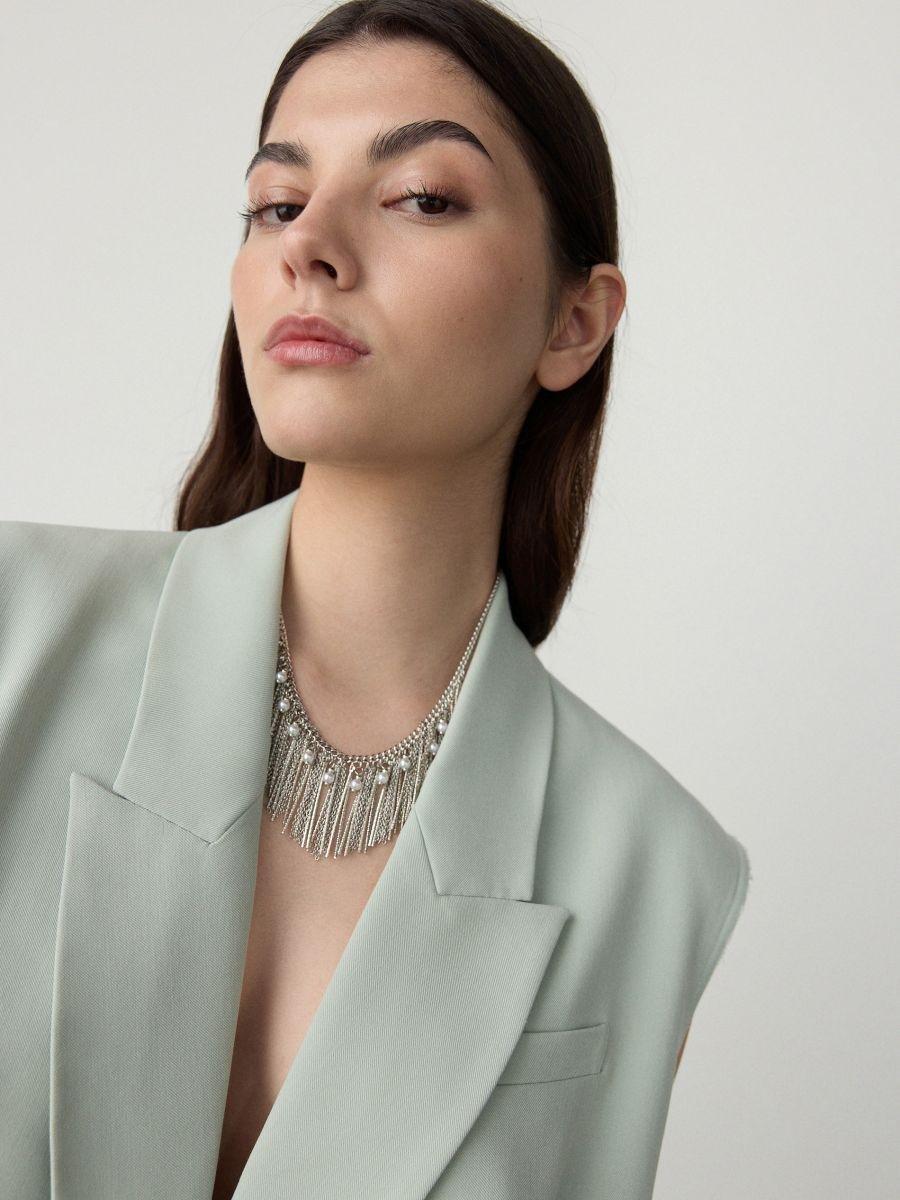 Silver Faux Pearl Necklace, Silver, large image number 0
