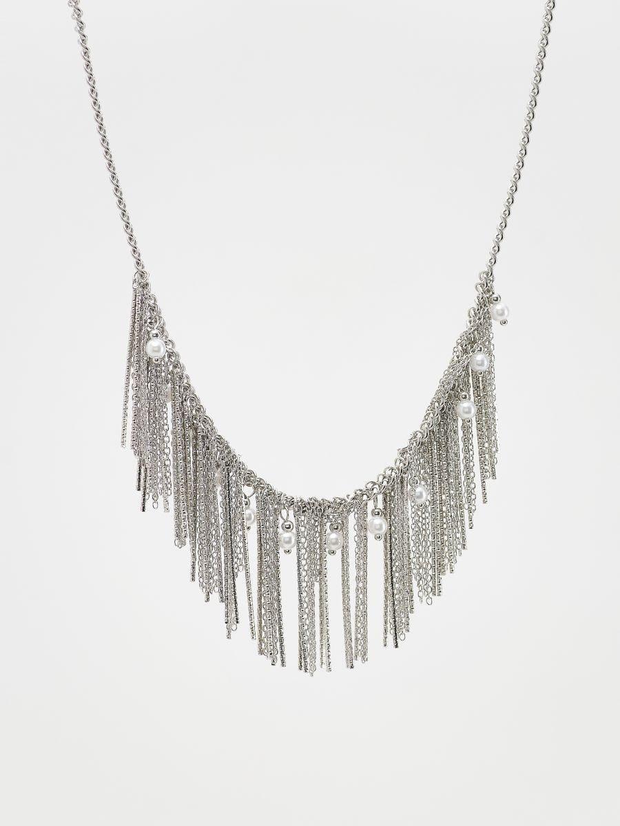 Silver Faux Pearl Necklace, Silver, large image number 1