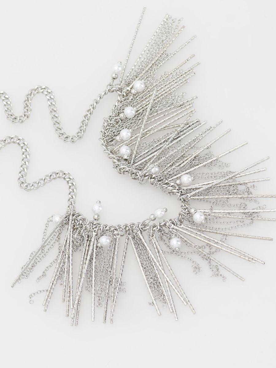 Silver Faux Pearl Necklace, Silver, large image number 2