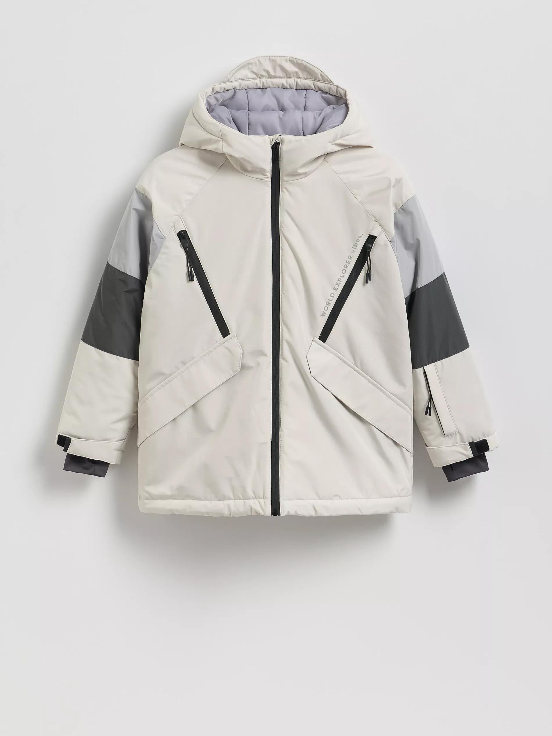Grey Insulated Jacket With Hood, Light grey, large image number 0