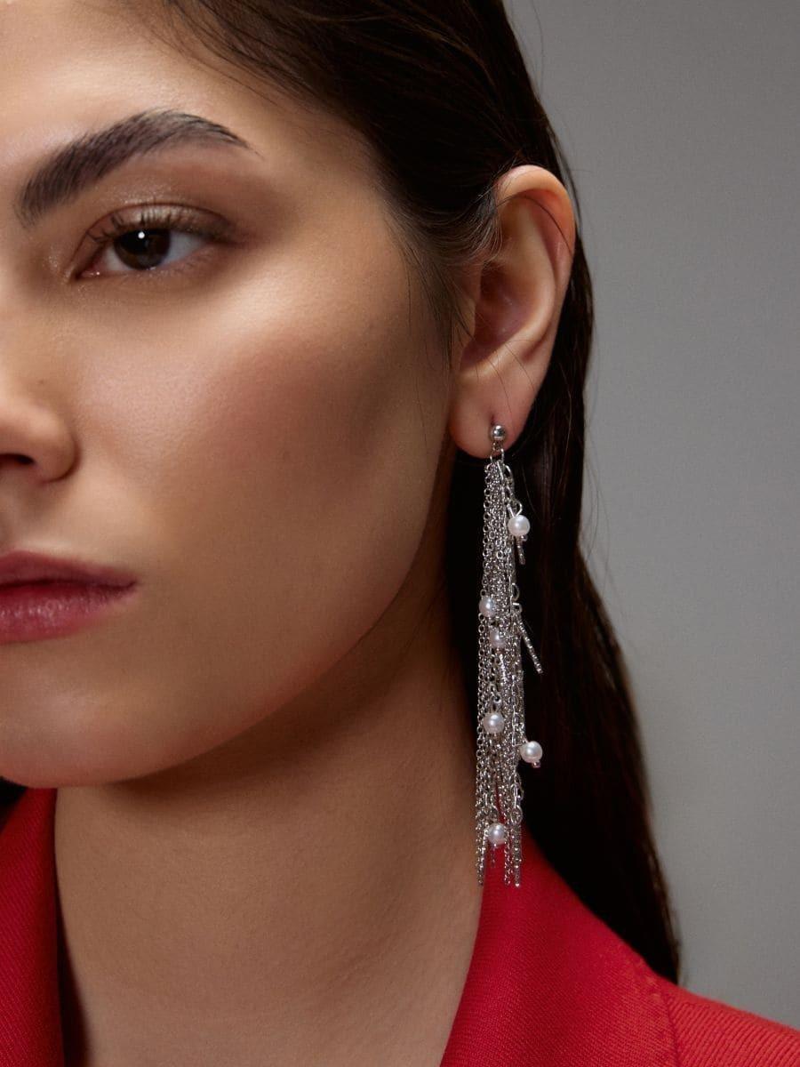 Silver Detailed Earrings, Silver, large image number 0